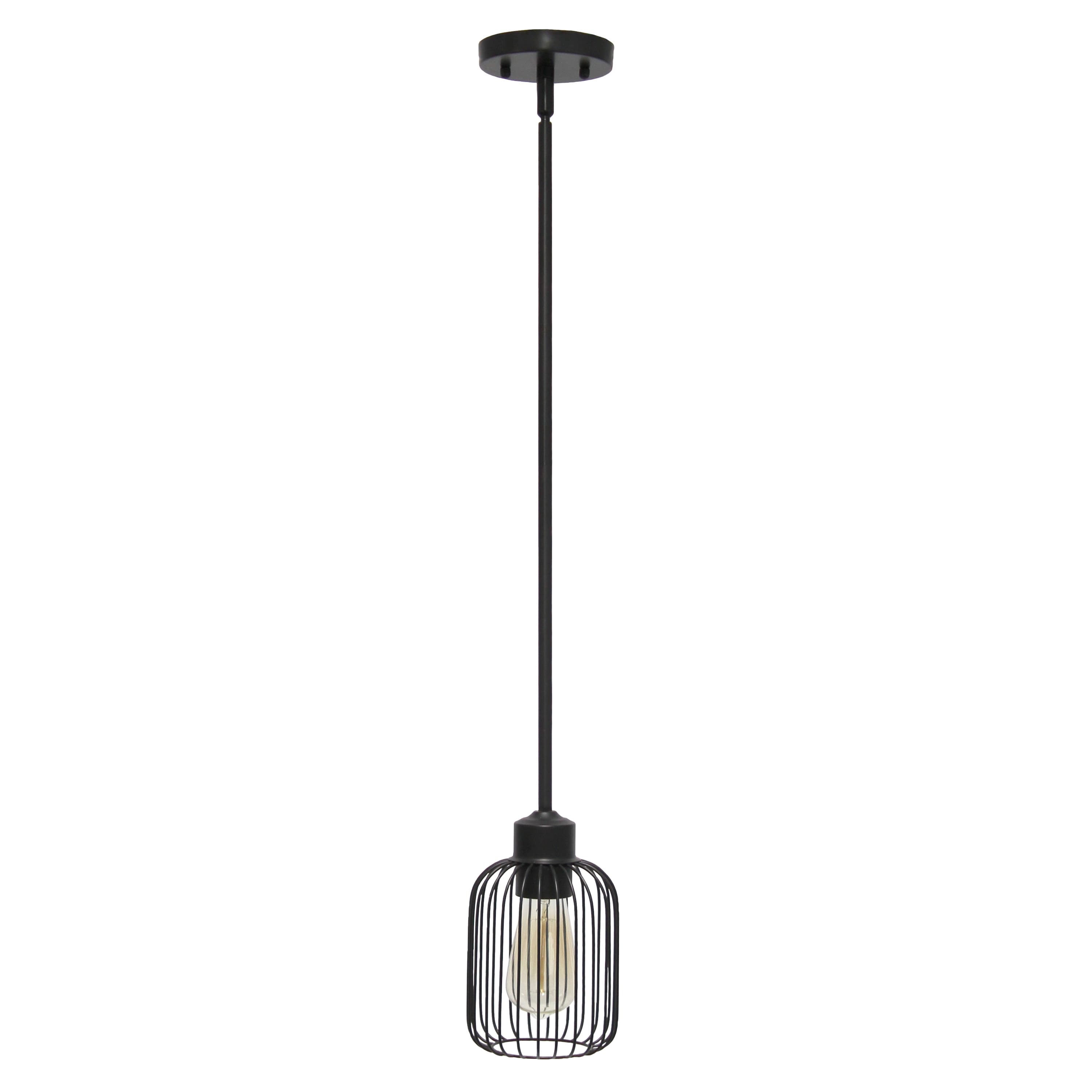 Lalia Home Ironhouse 7&#x22; Black 1-Light Metal Caged Mini Pendant