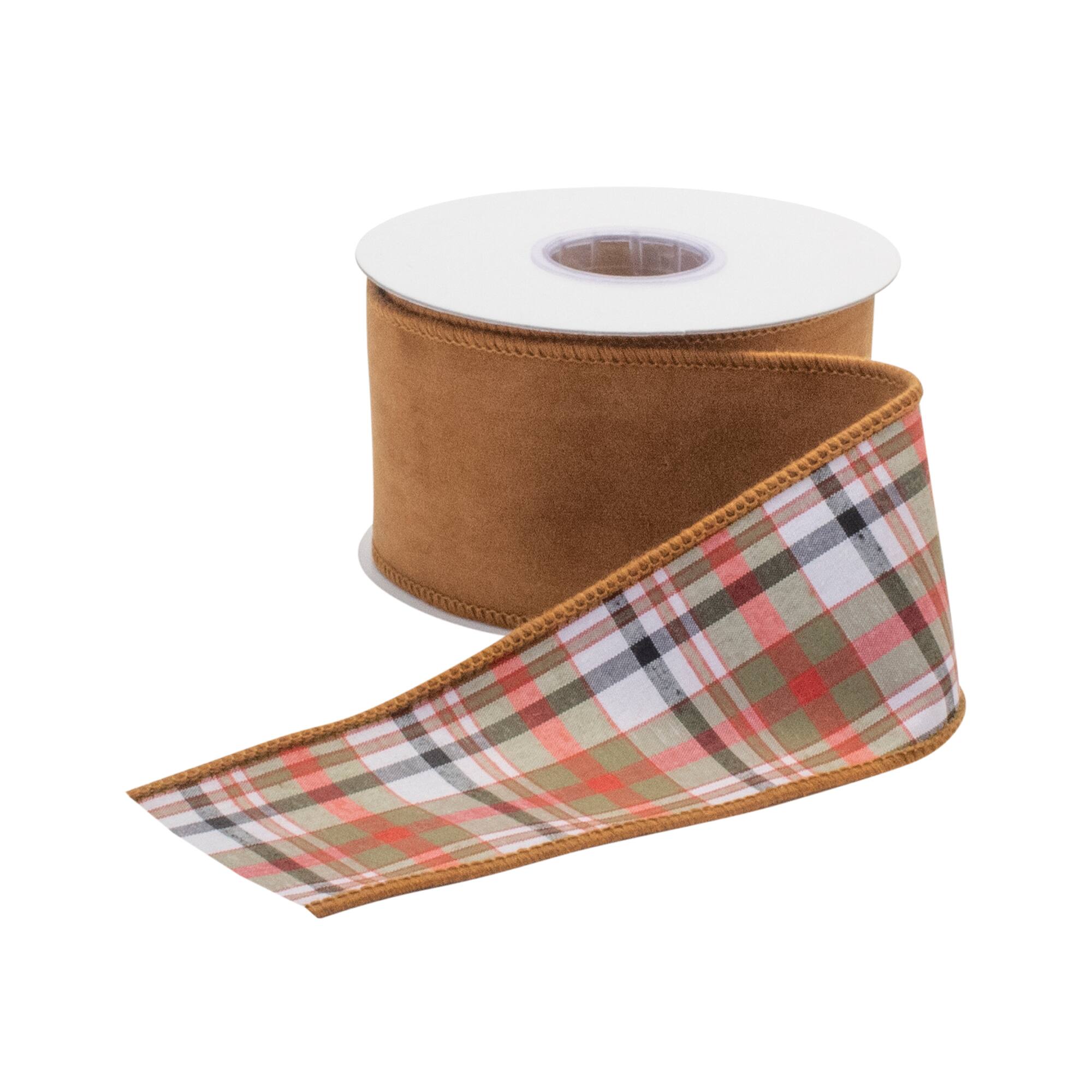 2.5&#x22; x 5yd. Burnt Orange Wired Plaid Ribbon, 2ct.