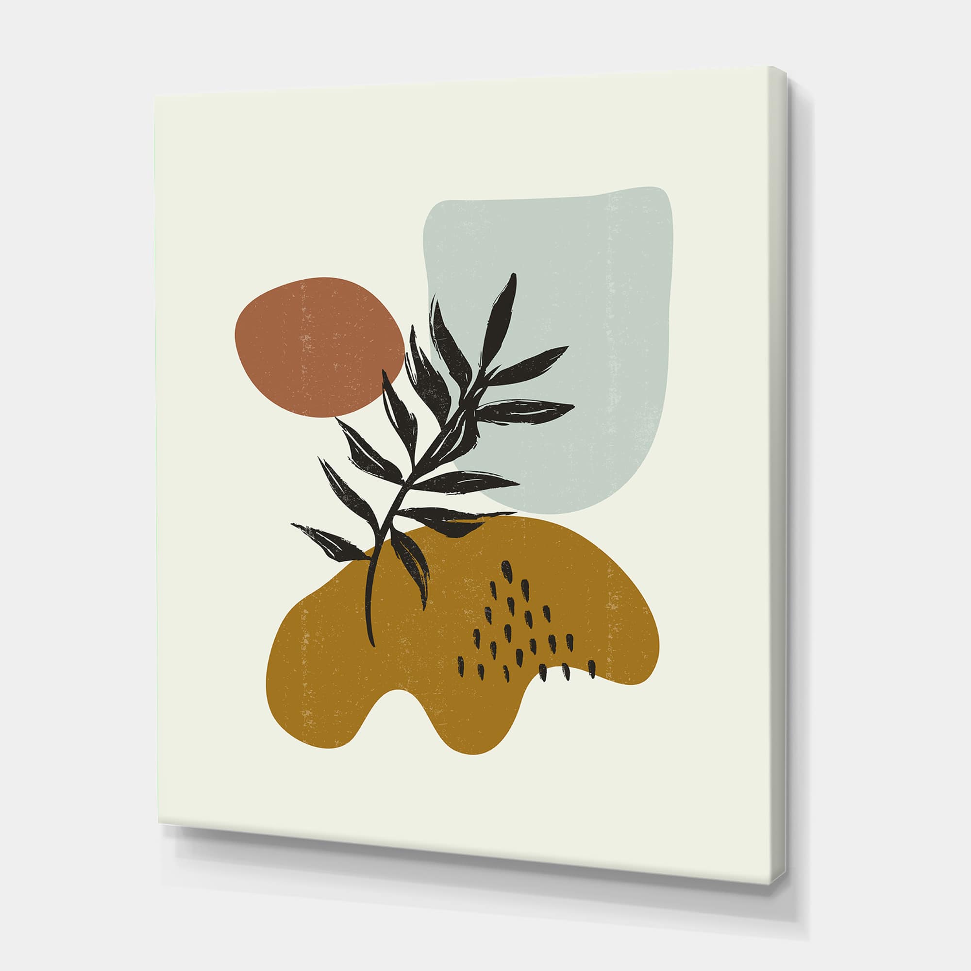 Designart - Botanical Minimalist Leaf With Abstract Shapes II - Modern Canvas Wall Art Print