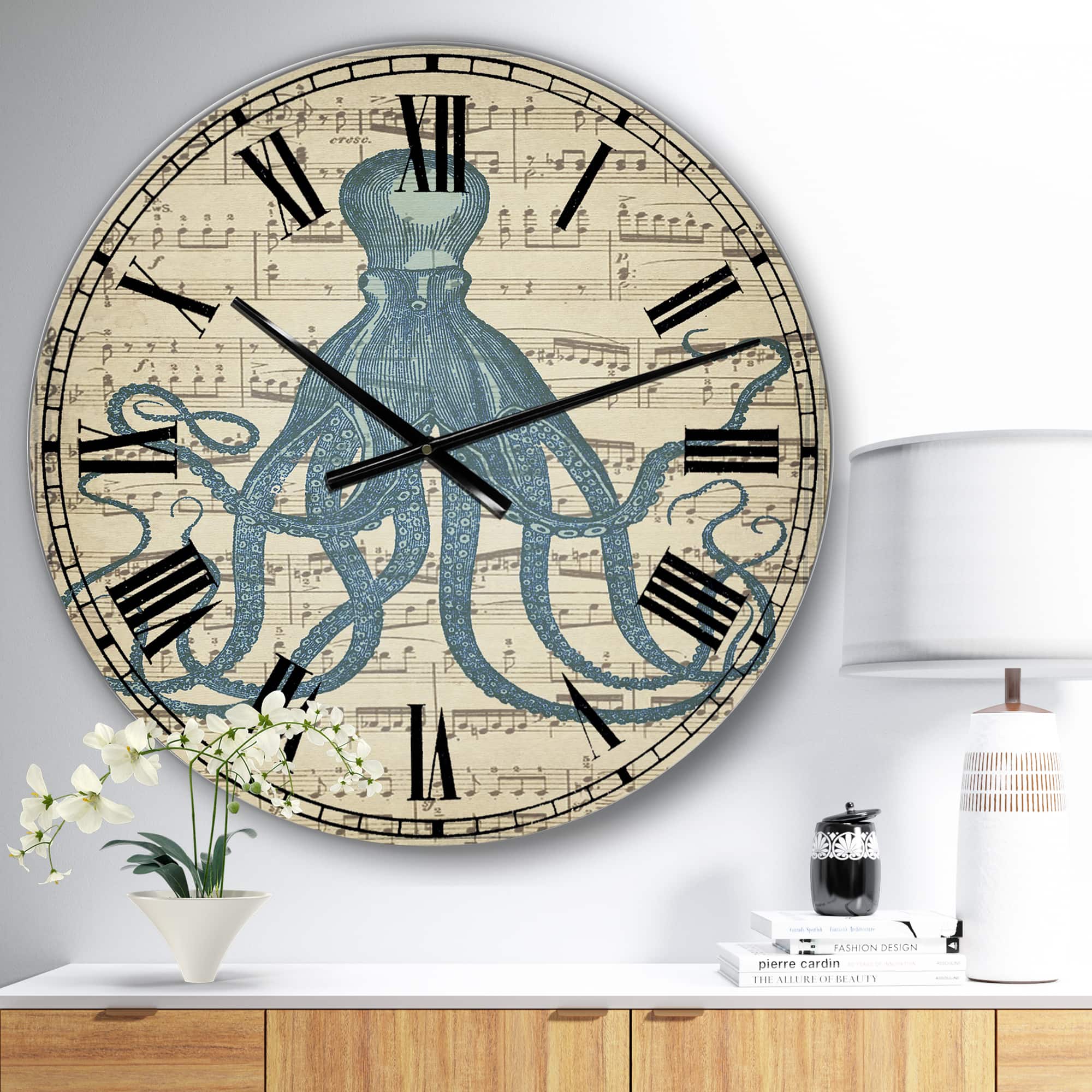 Designart &#x27;Octopus Music Score Ii Large Nautical &#x26; Coastal Wall Clock