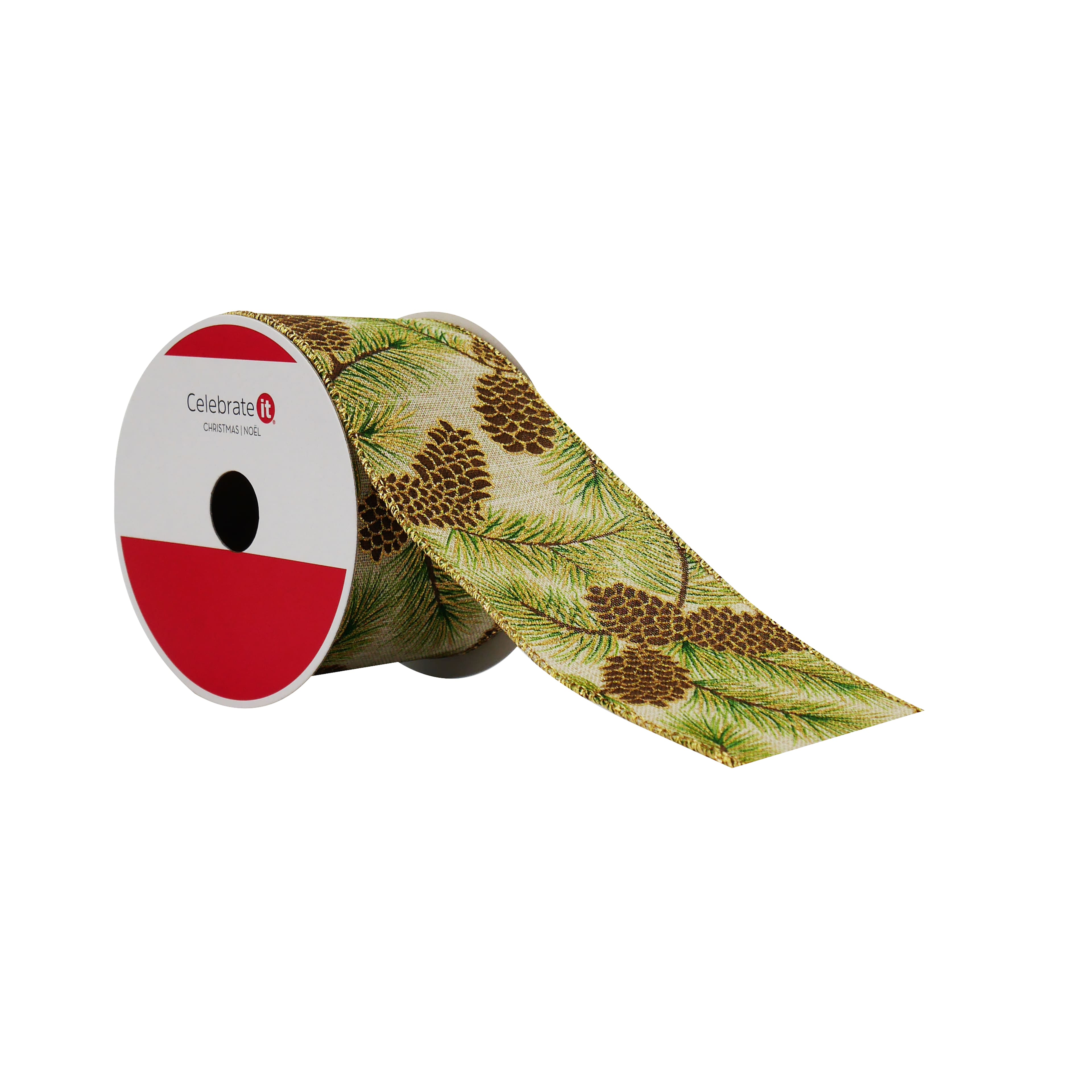 2.5&#x22; x 20ft. Pinecone Faux Linen Wired Ribbon by Celebrate It&#xAE;