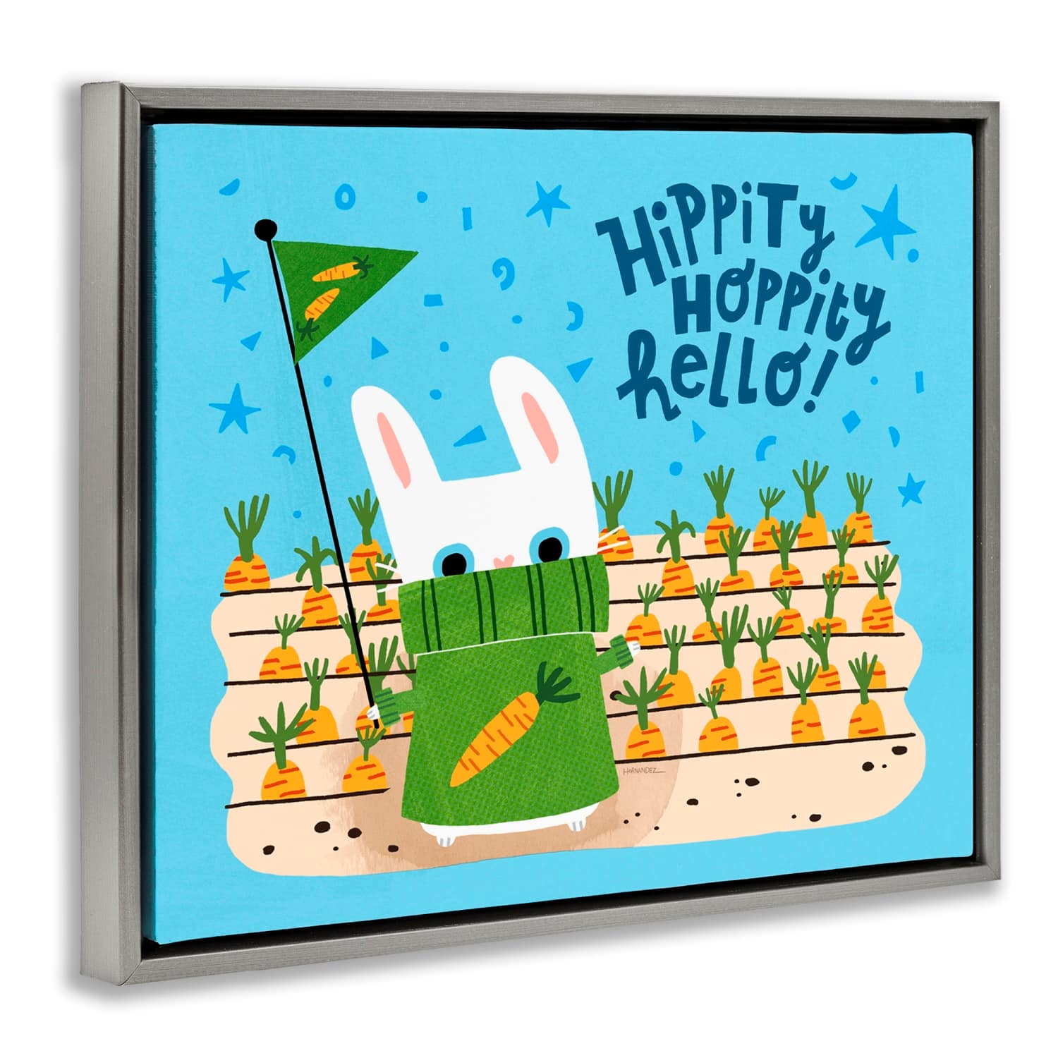 Stupell Industries Hippity Hoppity Hello Bunny Floater Framed Art