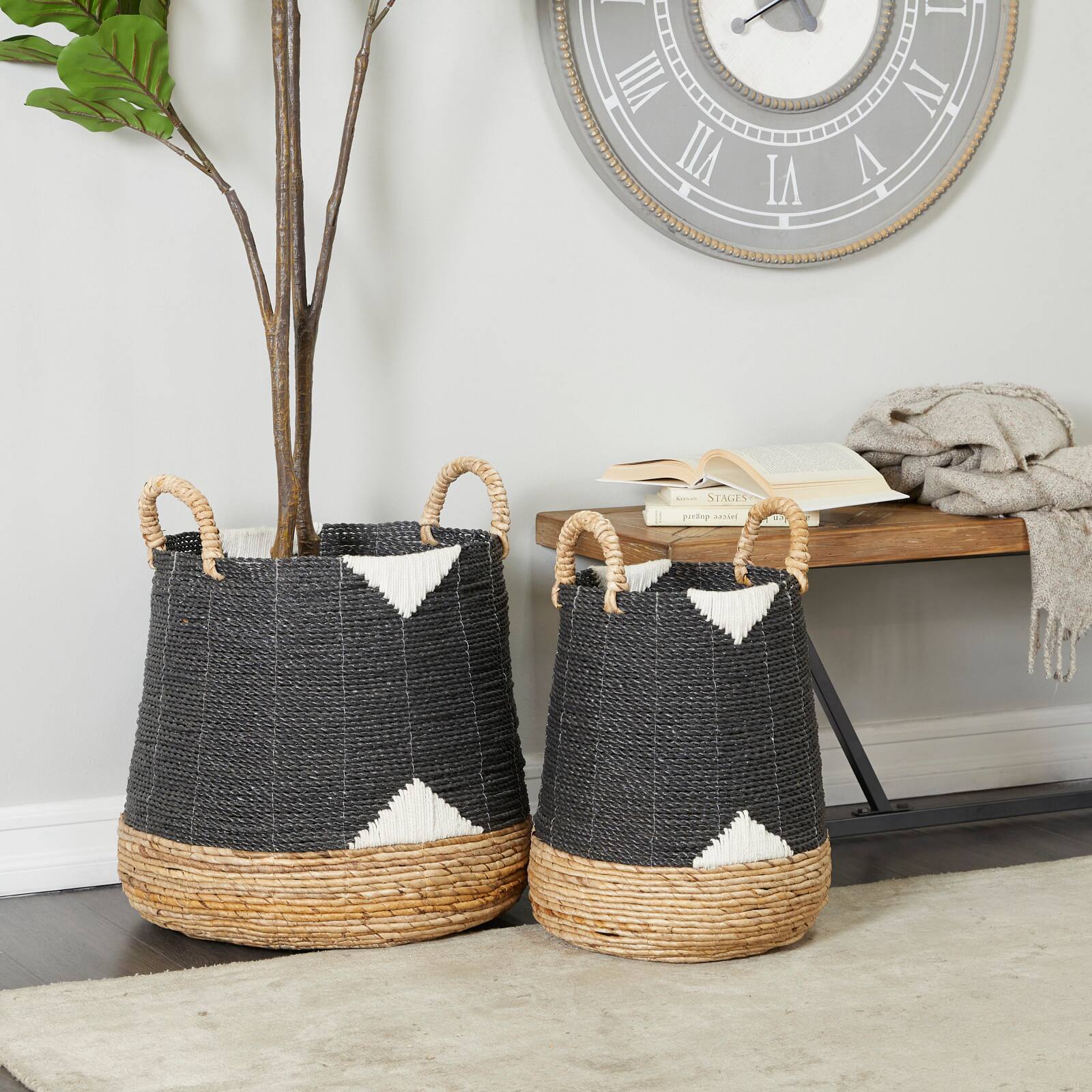 CosmoLiving by Cosmopolitan Black Banana Leaf Bohemian Storage Basket Set
