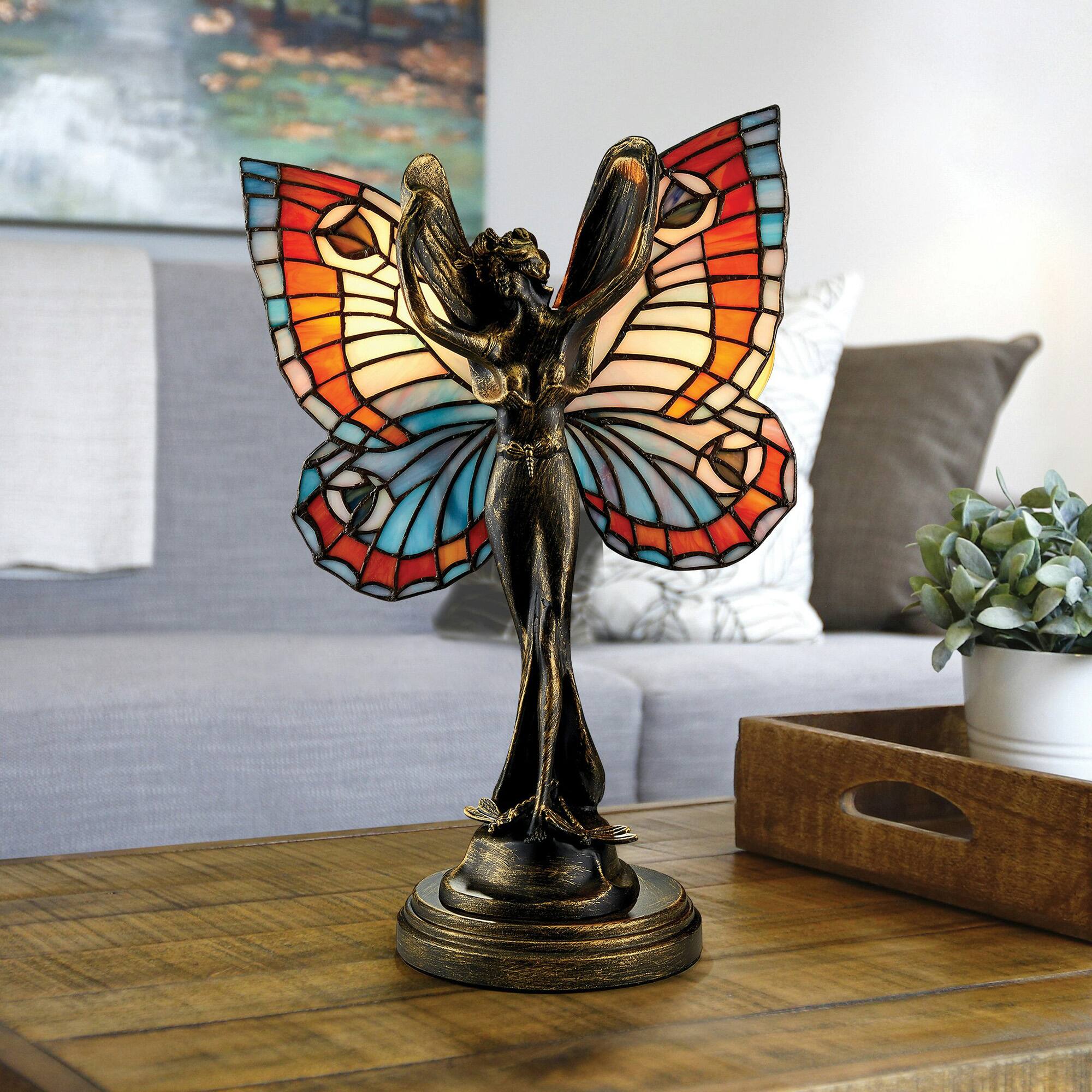 Butterfly Fairy Tiffany-Style Stained Glass Illuminated Sculpture