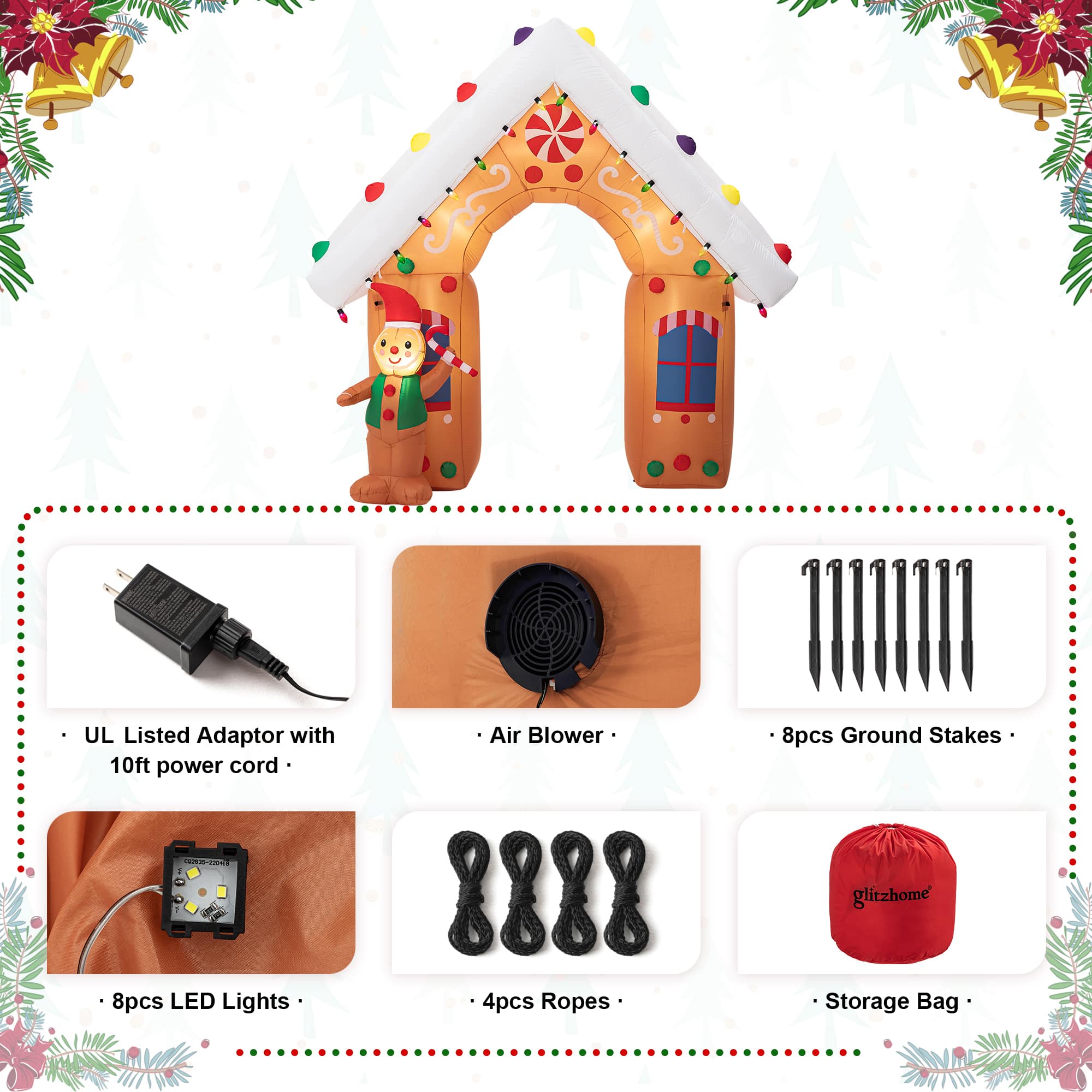 Glitzhome® 8ft. LED Lighted Gingerbread House Inflatable Décor