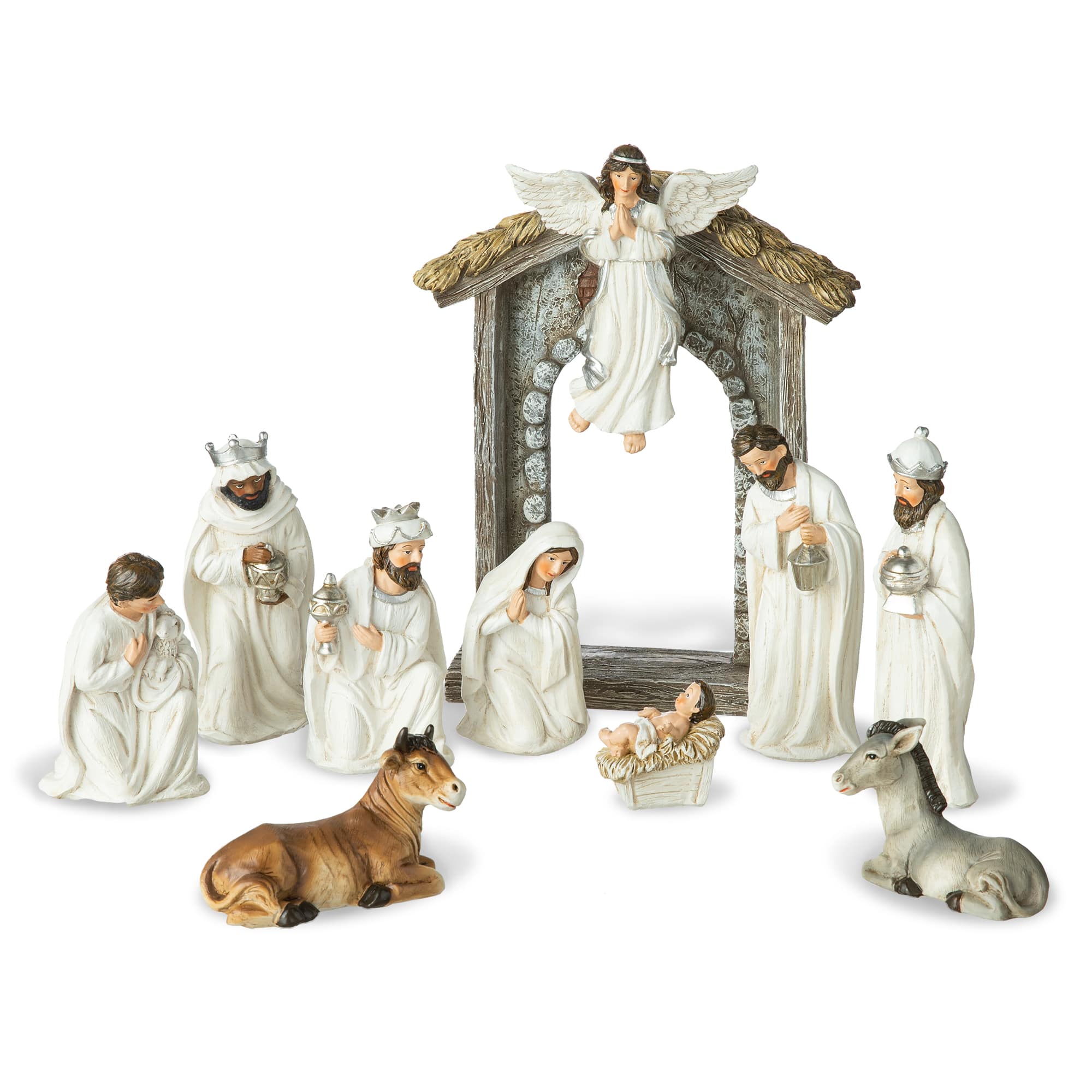 Glitzhome&#xAE; 11 Piece Ivory Nativity Figurine Set