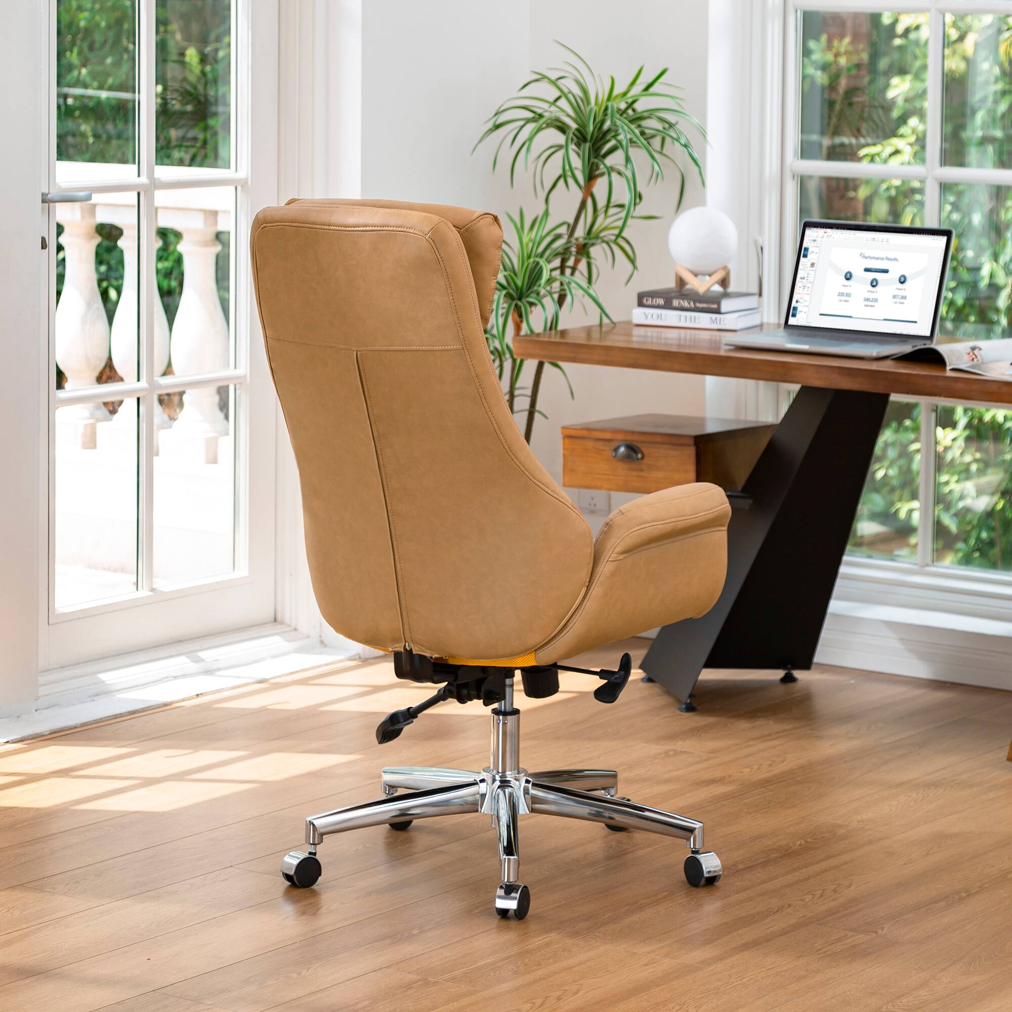 Glitzhome&#xAE; Mid-Century Modern Faux Leather Adjustable High Back Swivel Office Chair