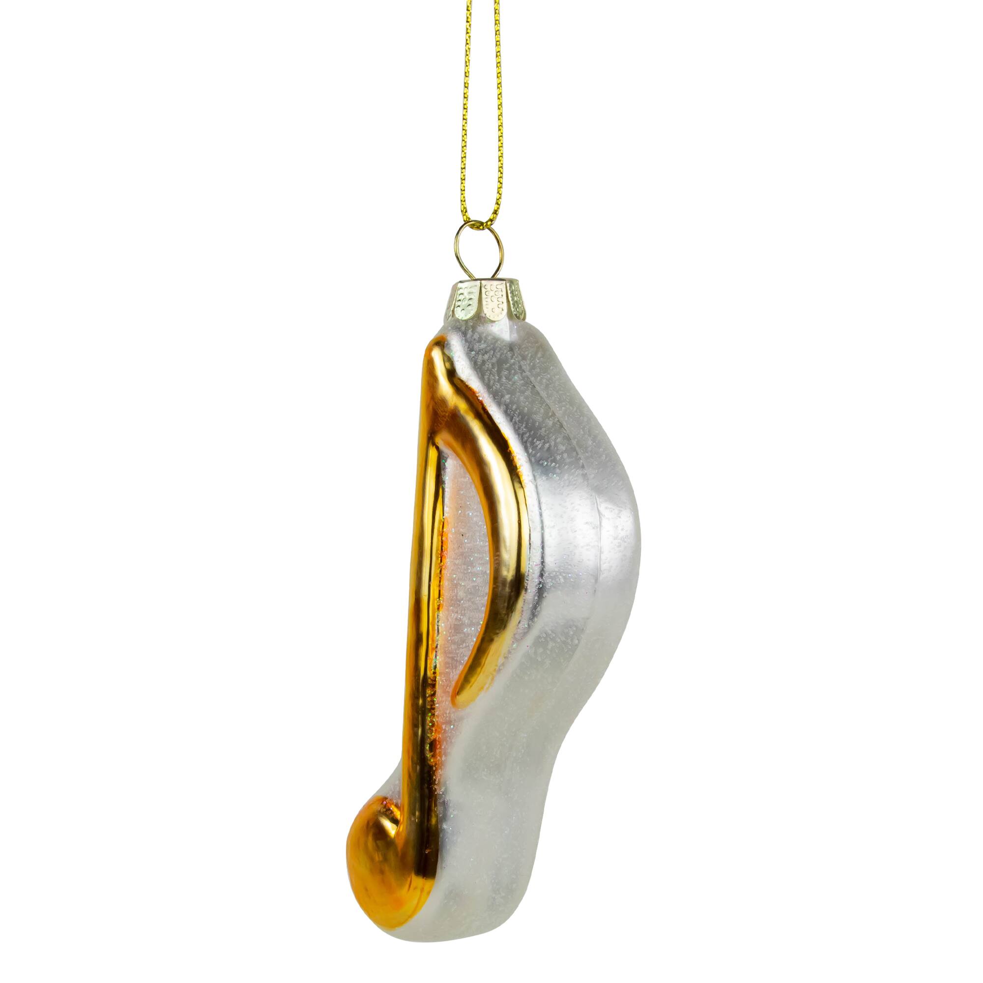 Gold & White Sixteenth Note Music Symbol Glass Ornament