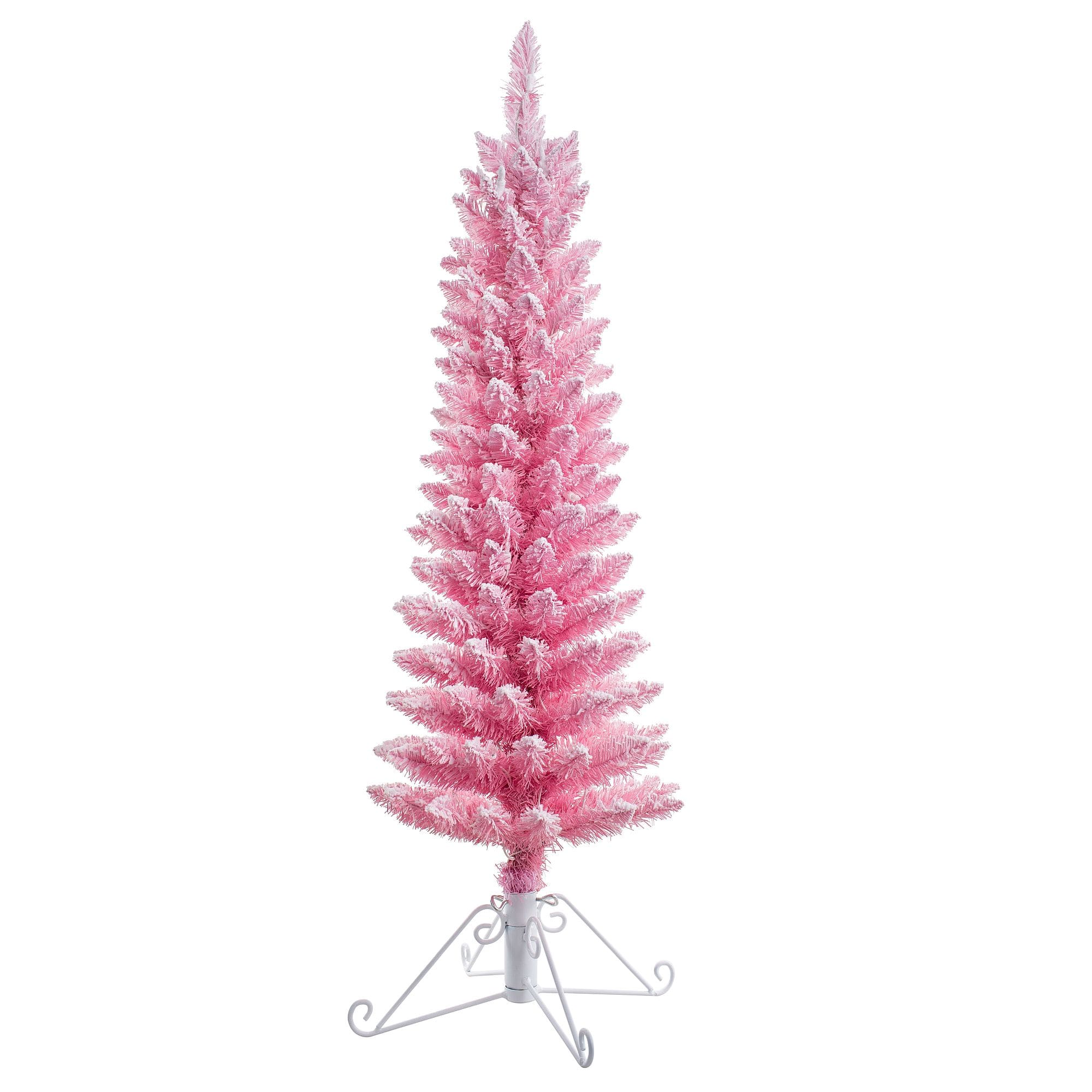 4ft. Pre-Lit Cotton Candy Pink Flocked Fir Artificial Christmas Tree, Clear Lights