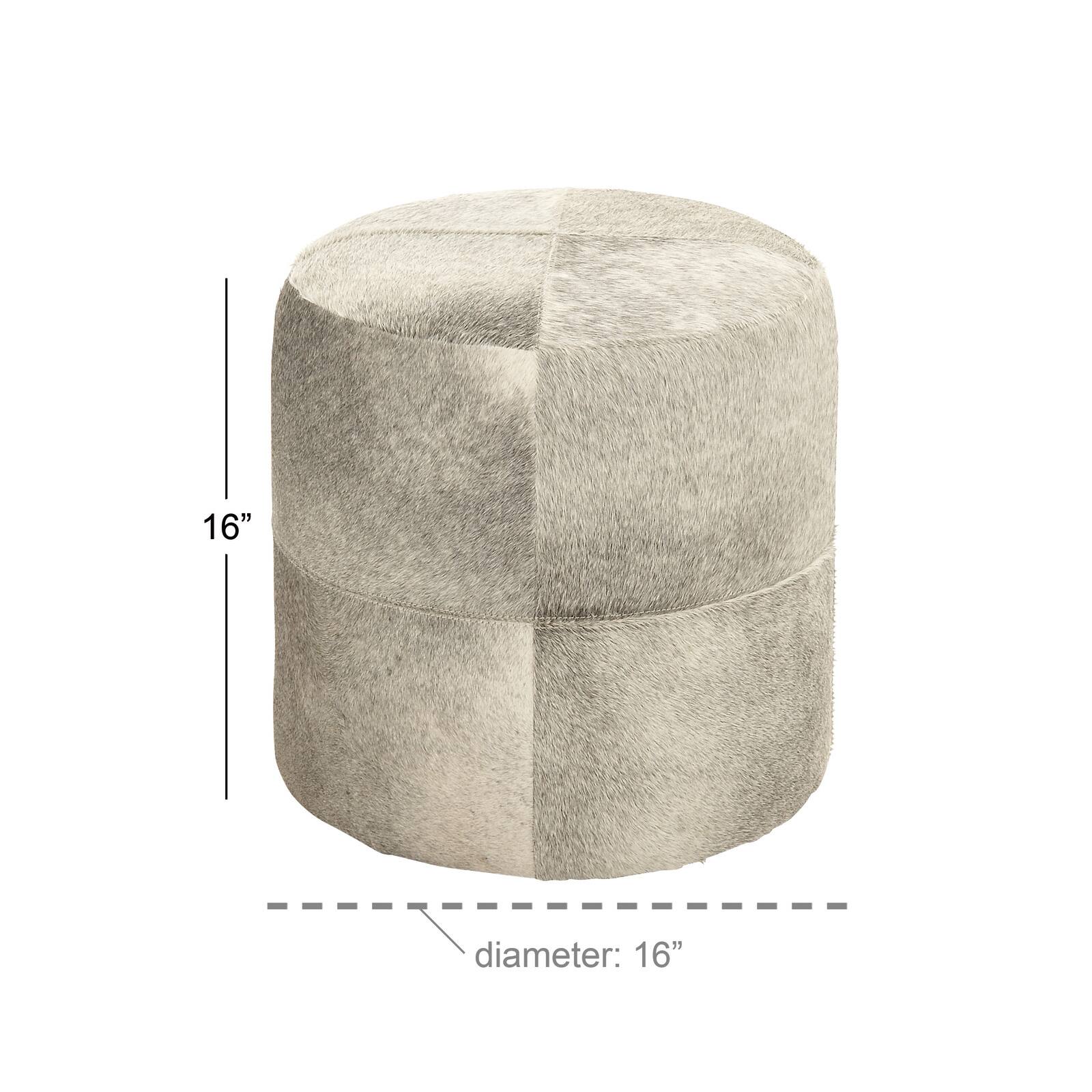 16&#x22; Gray Leather &#x26; Wood Glam Ottoman