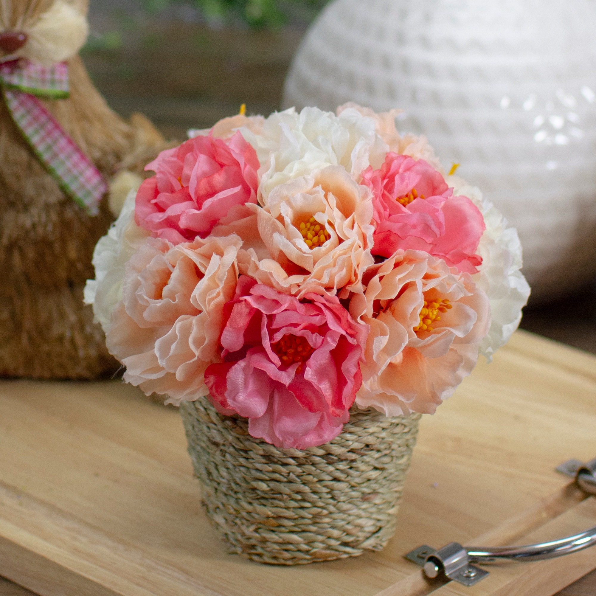 6&#x22; Pink &#x26; White Potted Peony Arrangement
