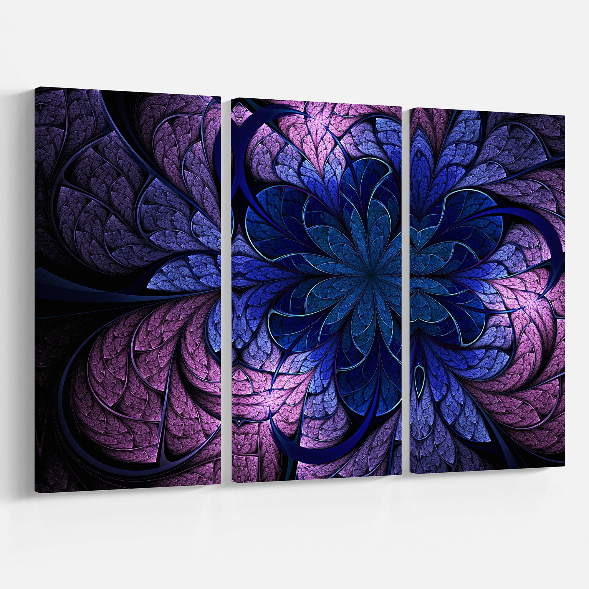 Designart - Blue Purple Digital Art Fractal Flower - Floral Canvas Art Print