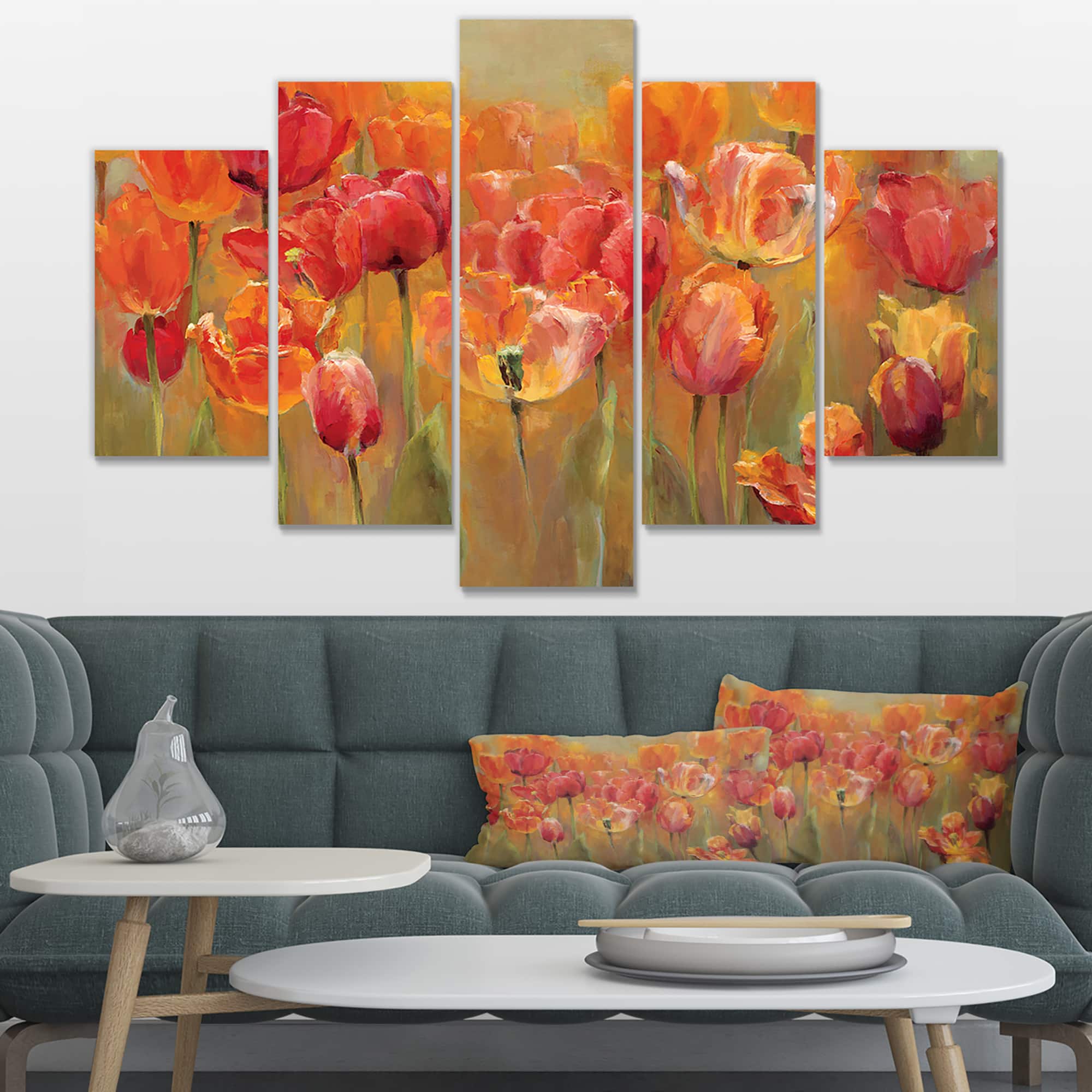 Designart - Red Handpainted Tulips - Traditional Gallery-wrapped Canvas
