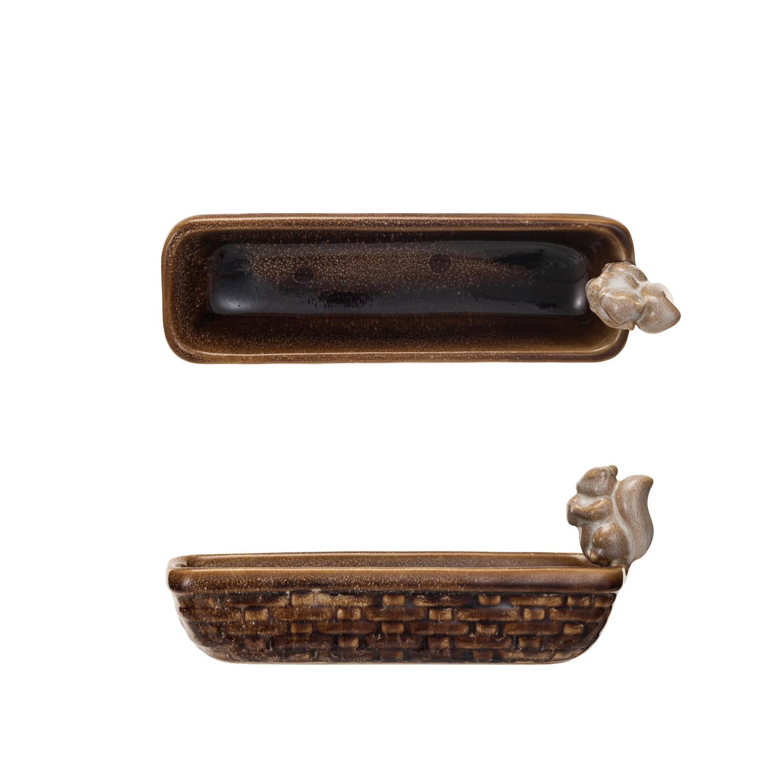Hello Honey® 9.25" Brown Reactive Glaze Squirrel & Debossed Weave Stoneware Dish