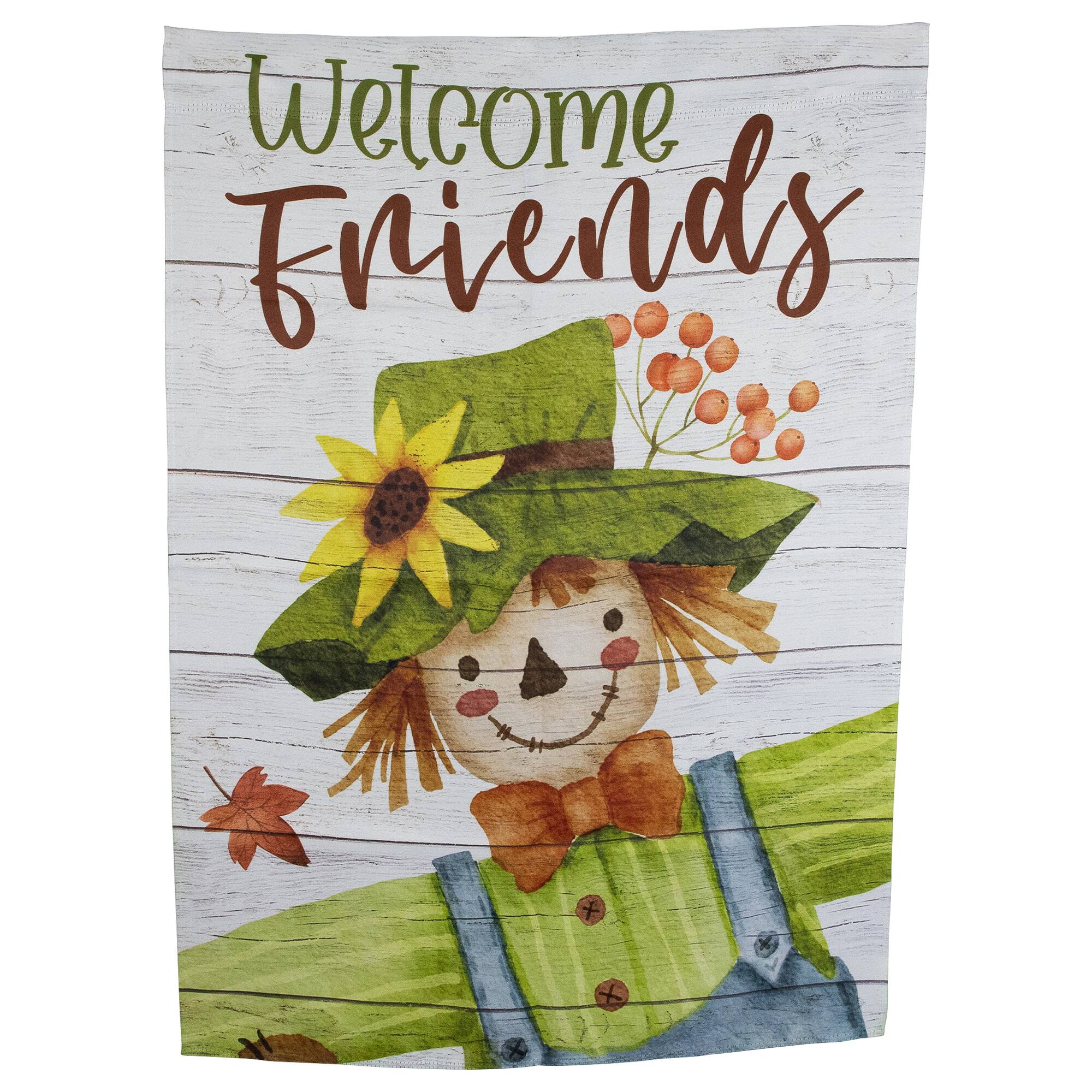 40&#x22; x 28&#x22; Scarecrow Welcome Friends Fall Harvest Outdoor House Flag