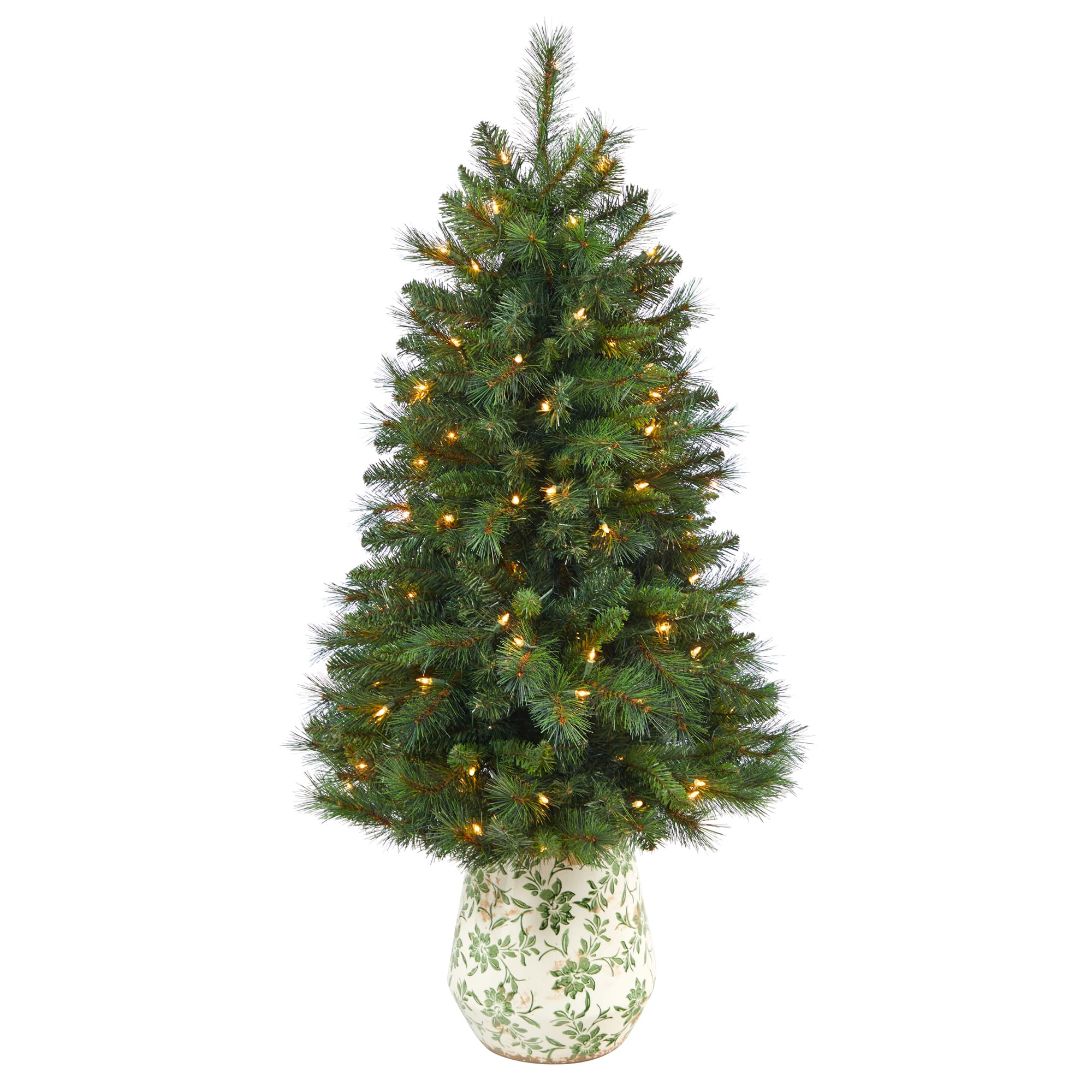 4.5ft. Pre-Lit West Virginia Mountain Pine Artificial Christmas Tree in Floral Planter, Clear Lights