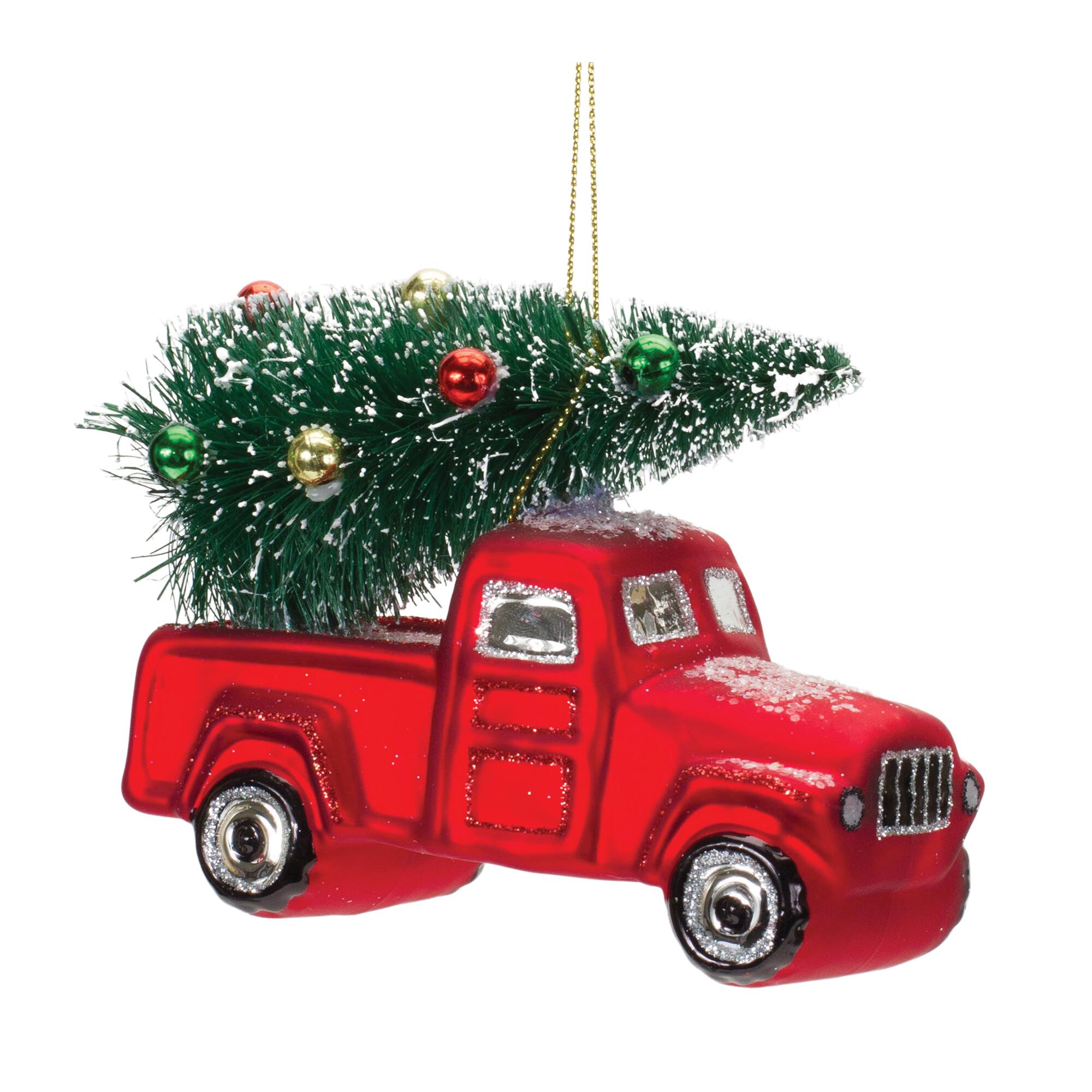6ct. 4.25&#x22; Glittered Glass Pickup Truck Ornament Set