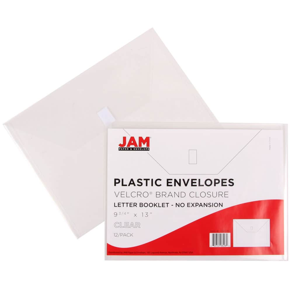 JAM Paper 9.75 x 13 Clear Plastic Snap Booklet Envelopes, 12ct