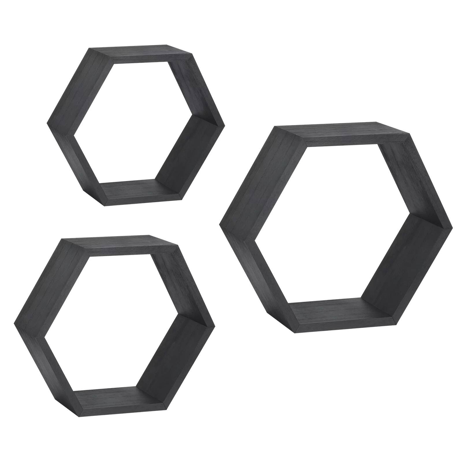 Black Hexagon Floating Shelves Set