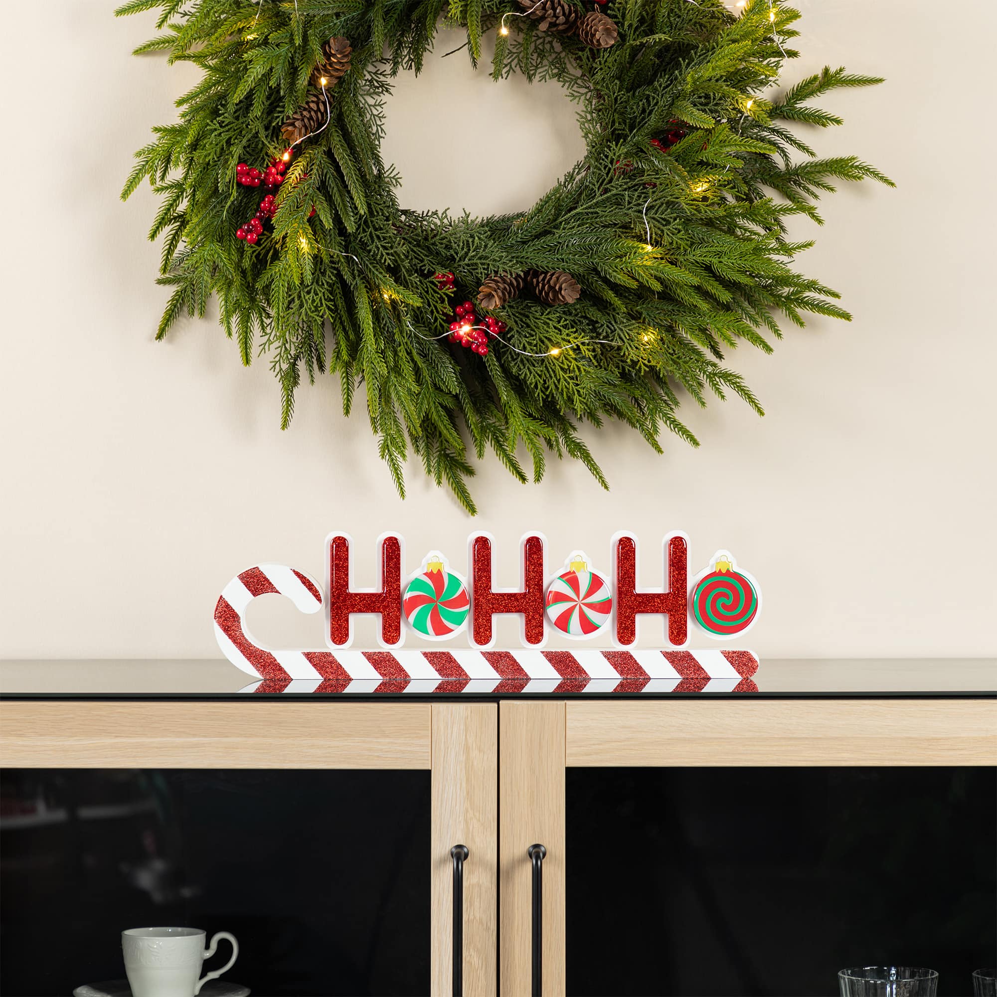 Glitzhome® 19" Christmas Wooden Epoxy HOHOHO Candy Cane Table Decor