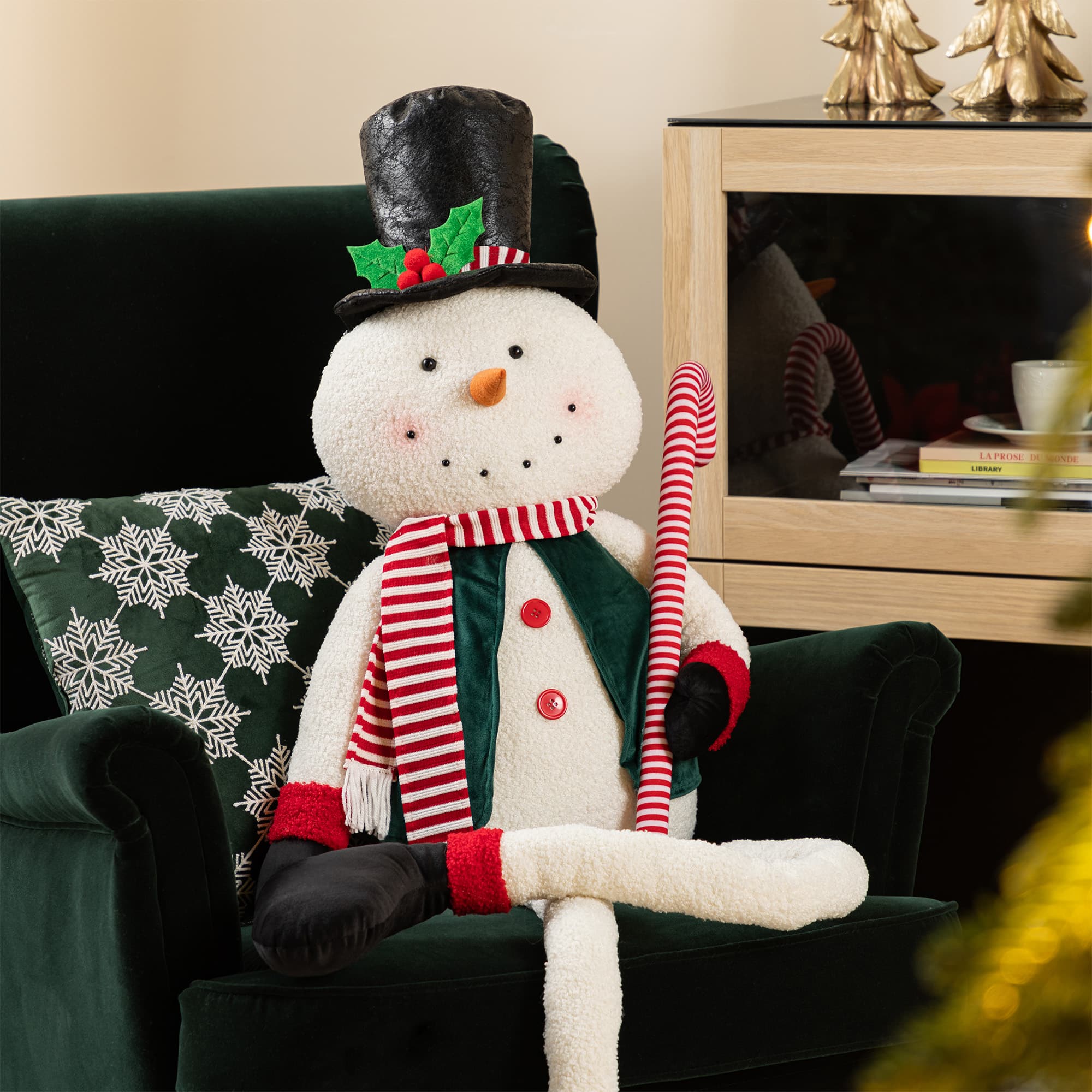 Glitzhome® 60"H Christmas Oversized Fabric Snowman With Dangle Legs
