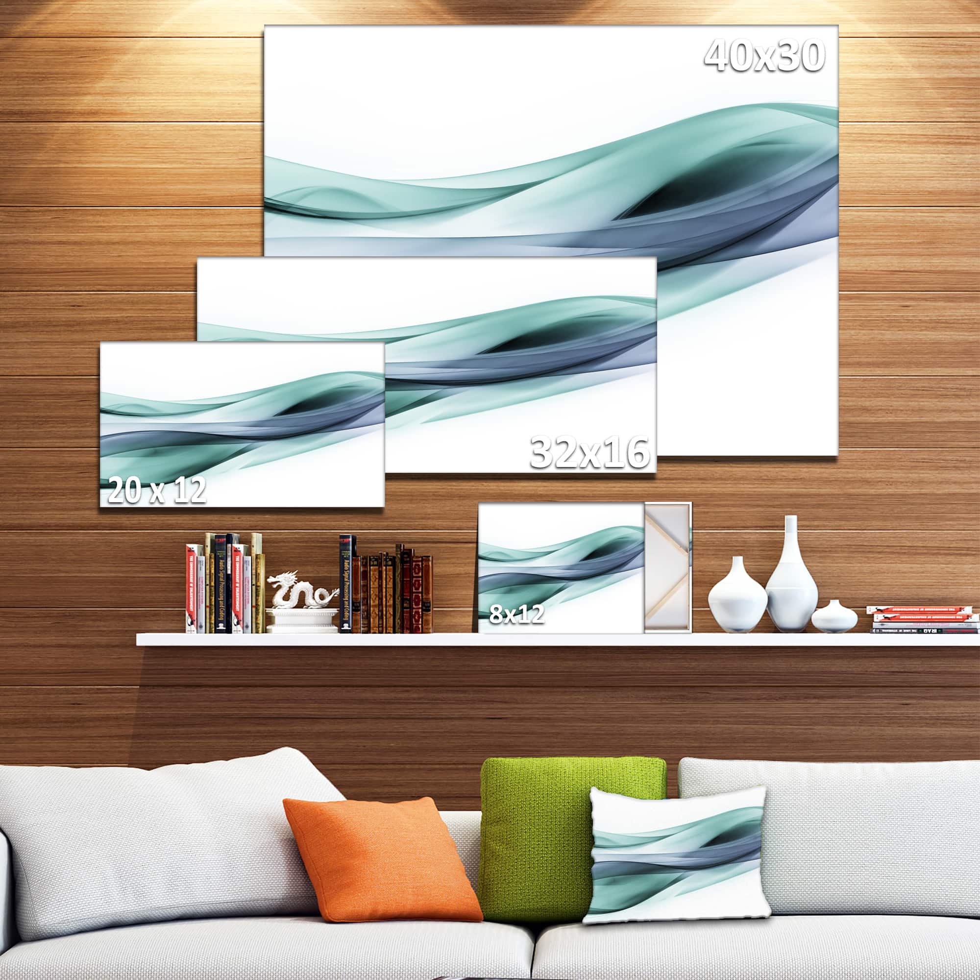 Designart - Fractal Lines Grey Blue - Abstract Canvas art print