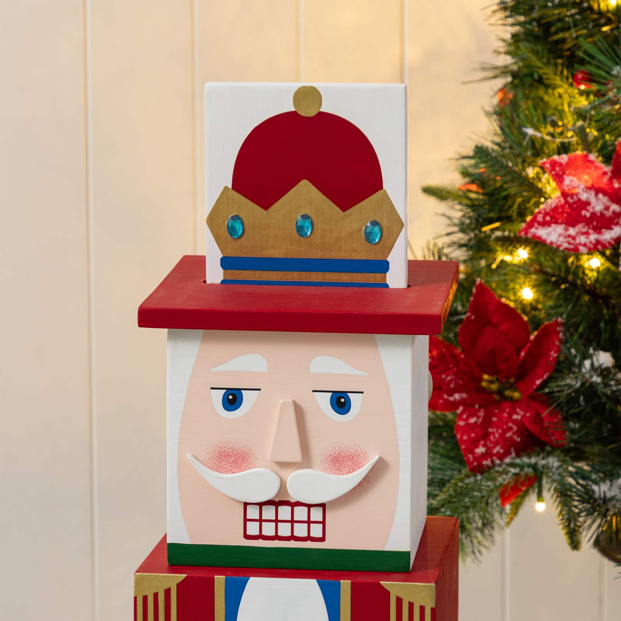 Glitzhome&#xAE; 24.5&#x22; Christmas Wood Santa and Nutcracker Reversible Boxed Porch Decor