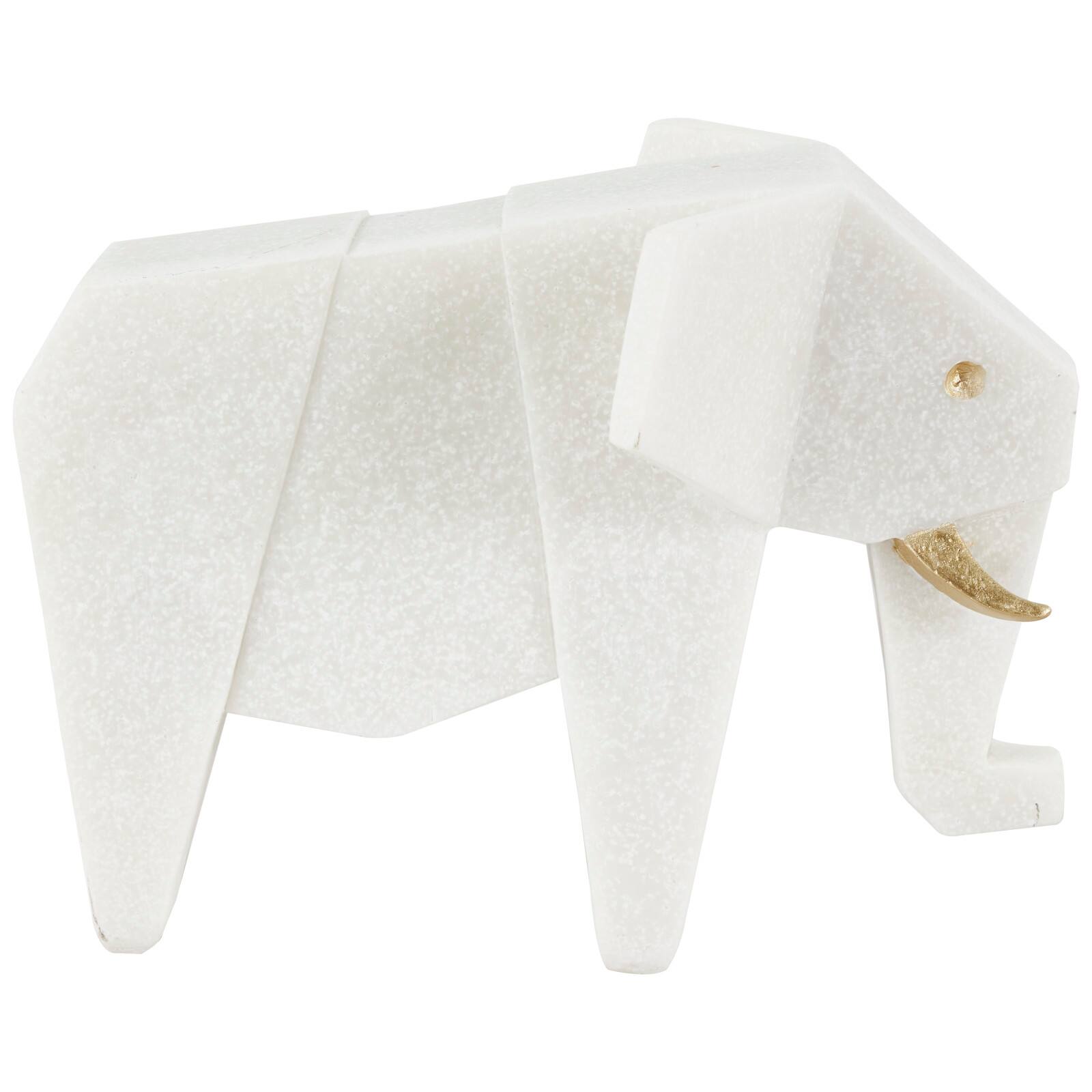 White Polystone Elephant &#x26; Giraffe Cubist Inspired Sculpture Set