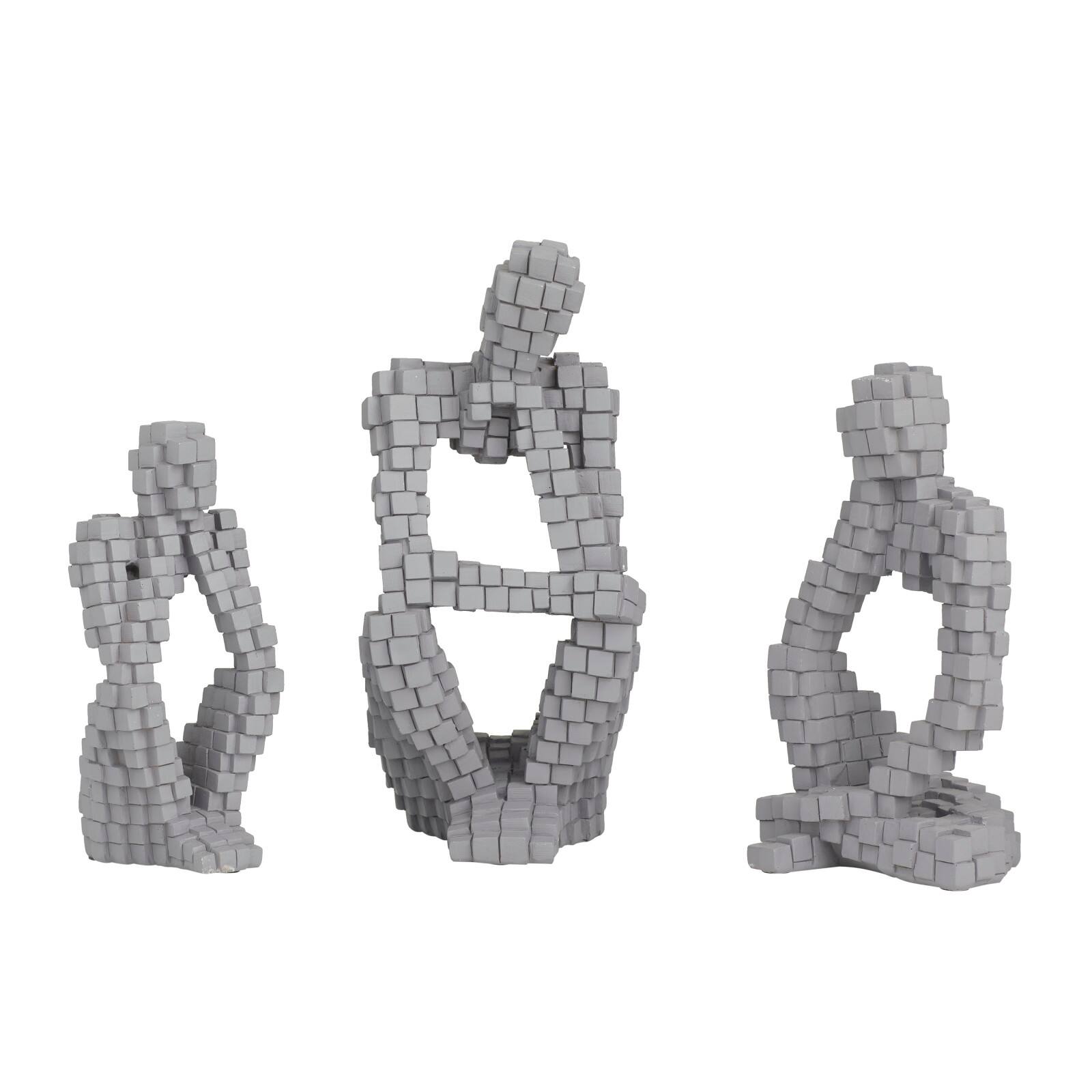 Set of 3 Grey Polystone Contemporary Sculptures, 13 x 6 x 6 By Ivory And Iris