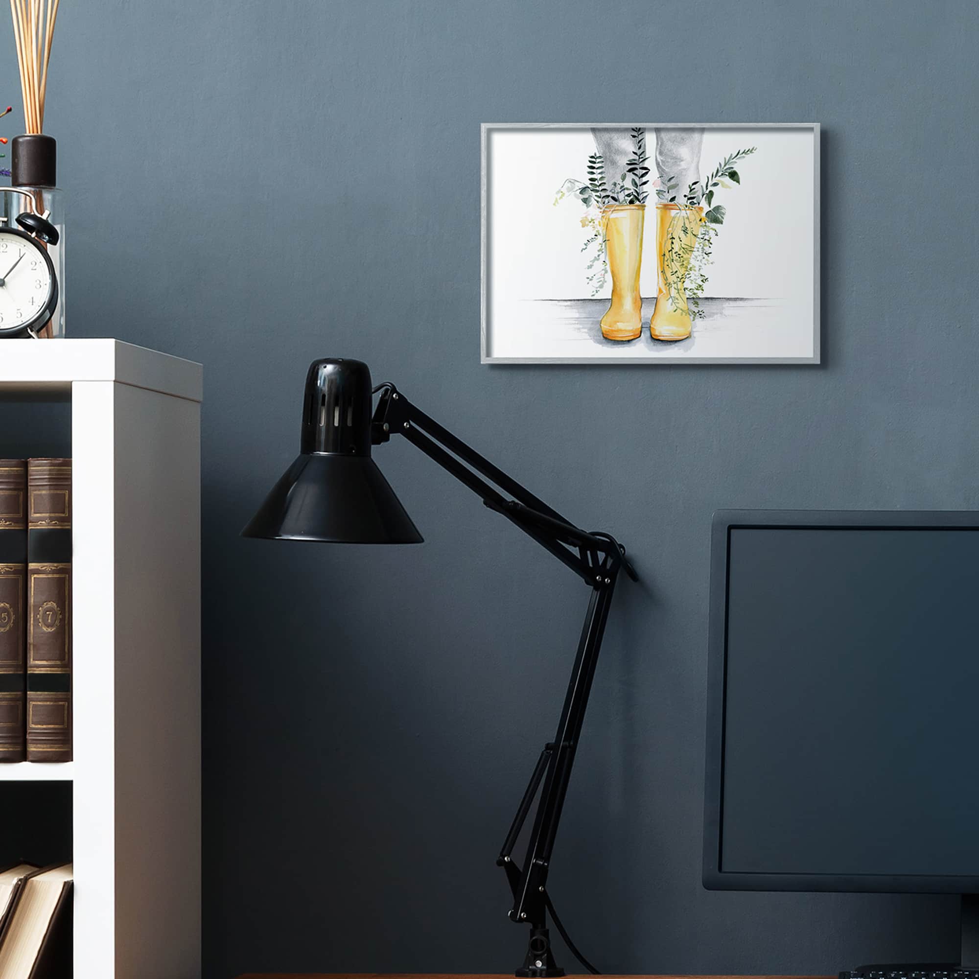 Stupell Industries Yellow Rainboot Bouquets Chic Wildflower Foliage in Gray Frame Wall Art