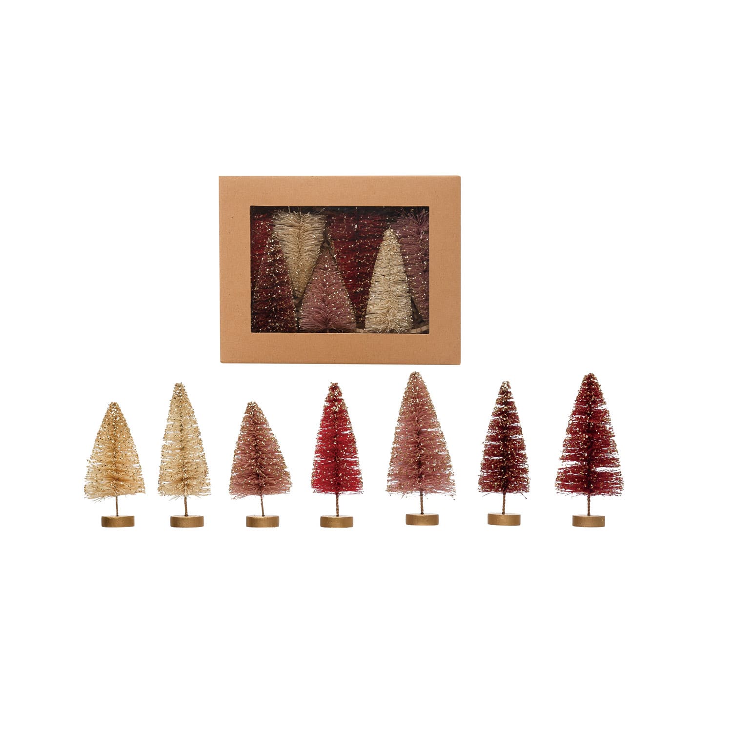 Hello Honey® Multicolor Sisal Bottle Brush Trees with Glitter & Gold Wood Base Set