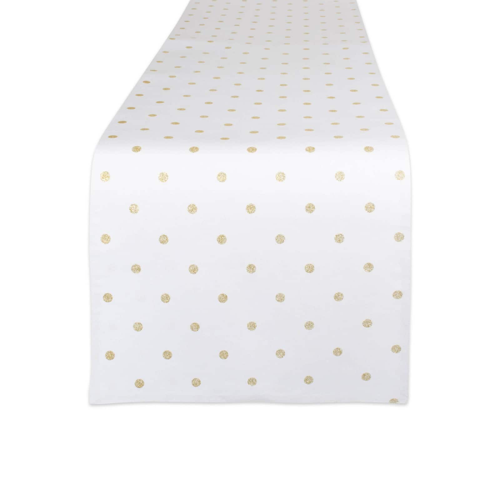 Metallic White/Gold Reversible Polka Dot Table Runner 13" x 90"