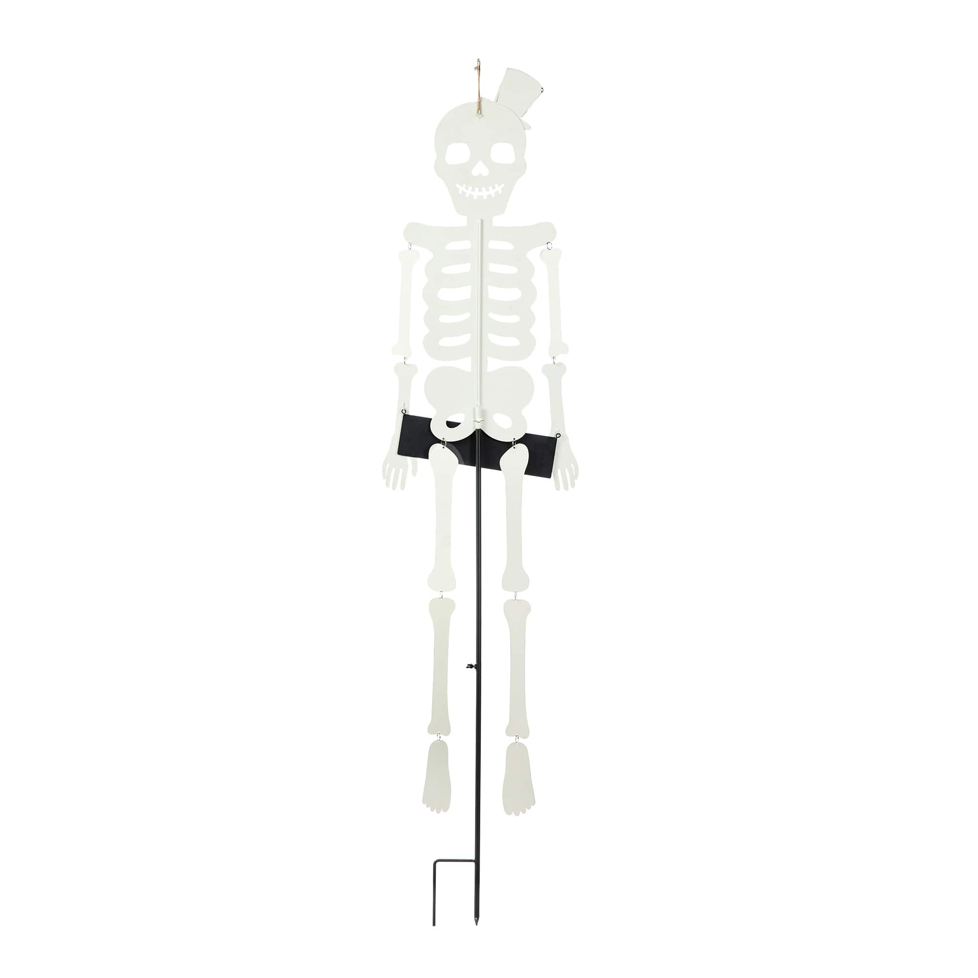 Glitzhome&#xAE; 60&#x22; Halloween &#x22;WELCOME&#x22; Metal Dangling Skeleton Yard Stake