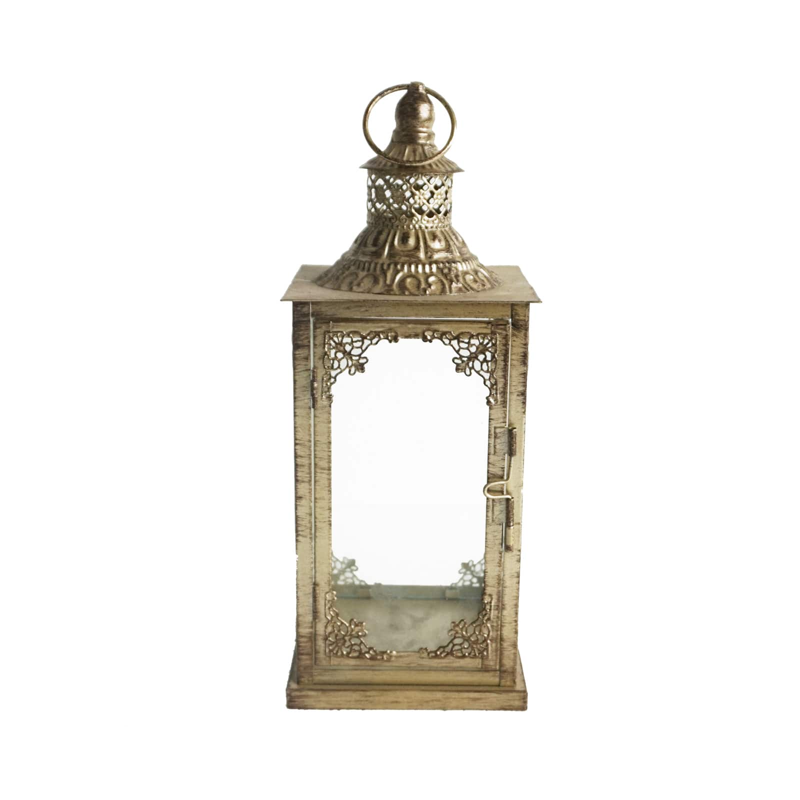 Antique Vintage Gold Metal /& Glass Large Charm Rectangle Lantern Candle Holder