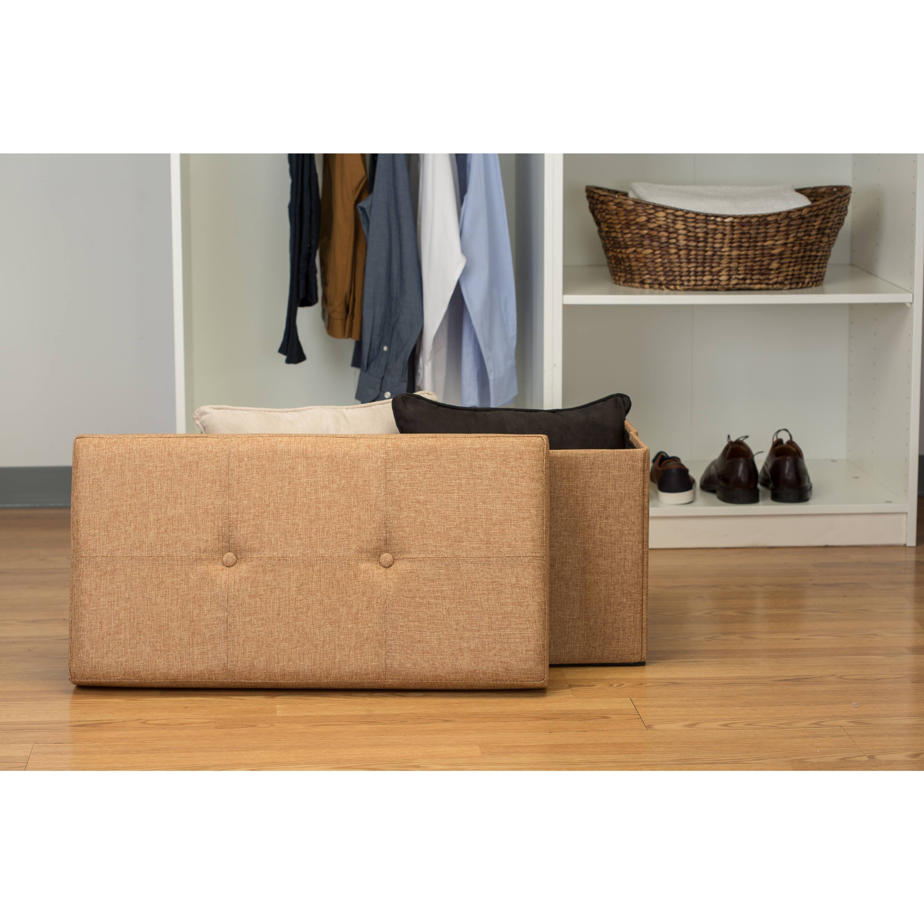Simplify 30" Faux Linen Double Folding Storage Ottoman