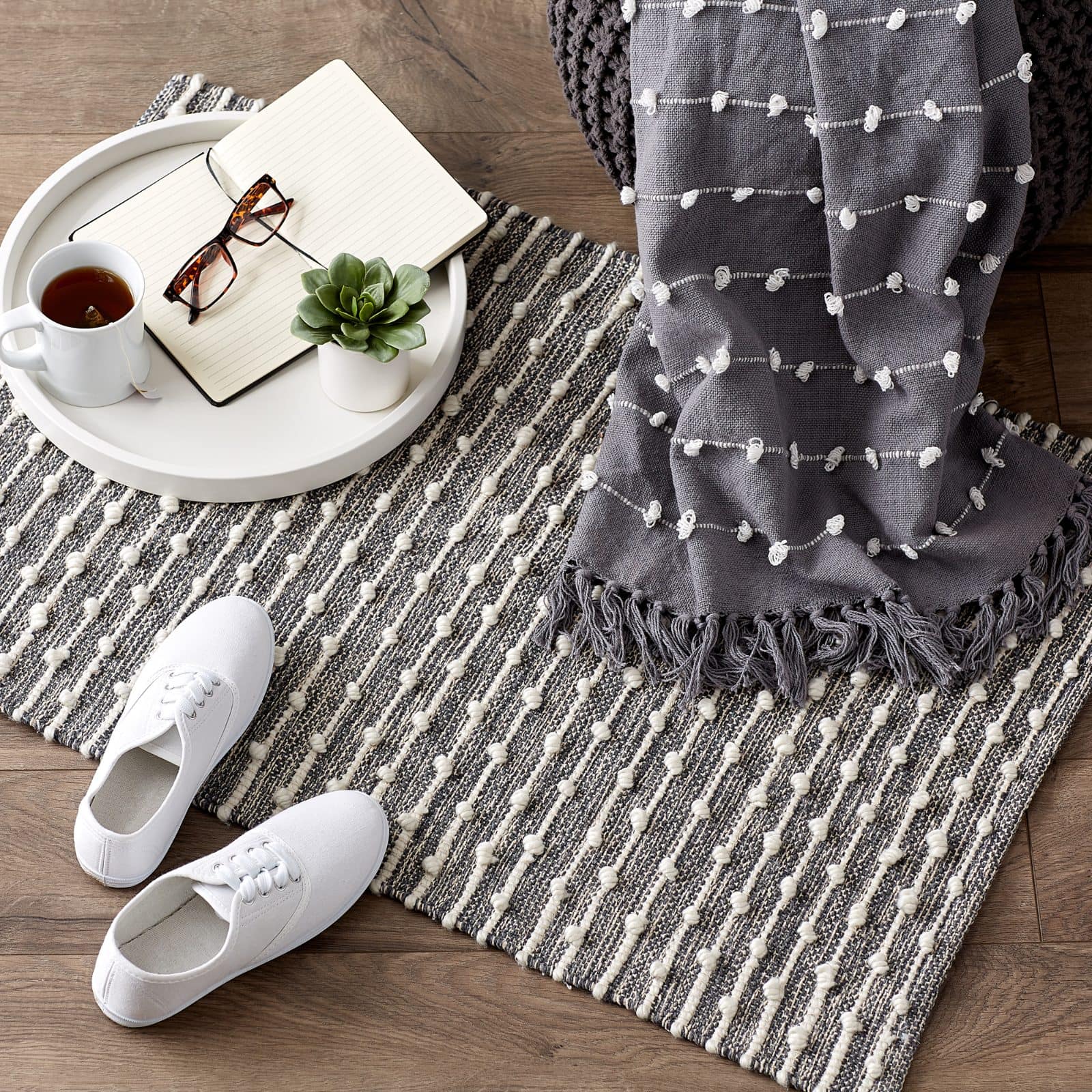 DII® Mineral Gray Recycled Cotton Loop Rug, 2ft. x 3ft.