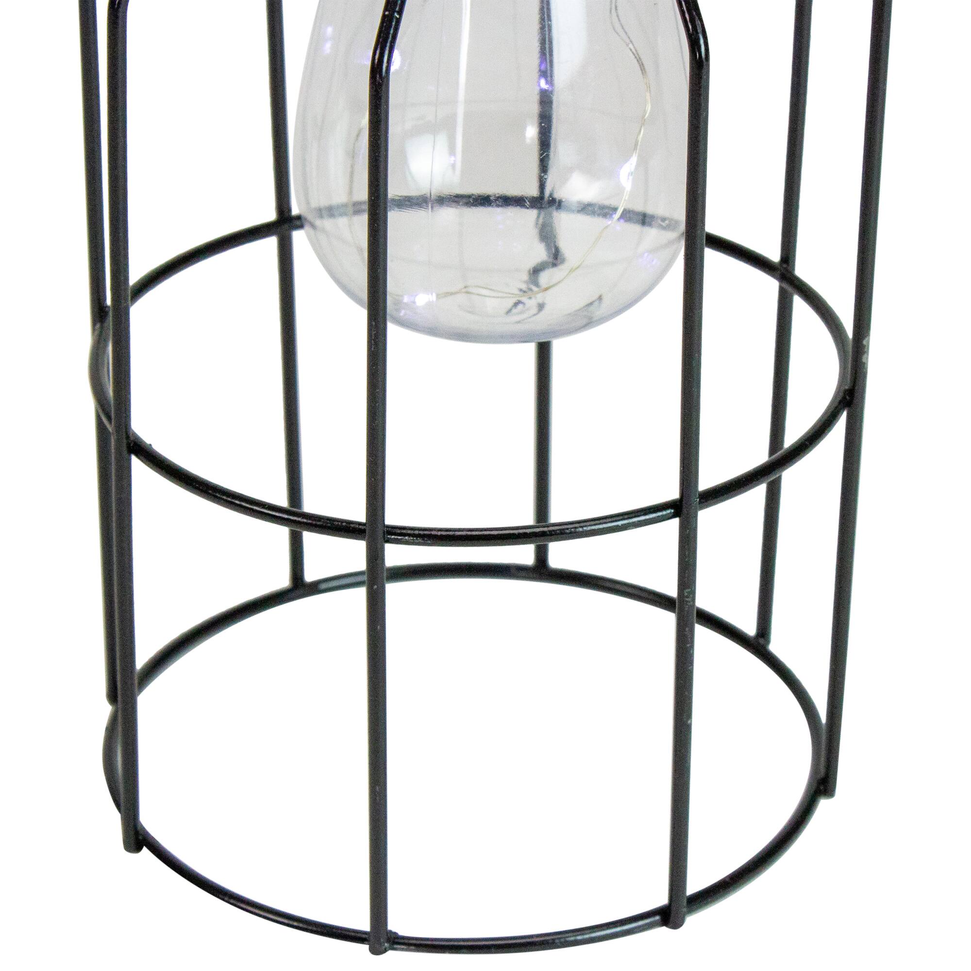 9.5" Black Outdoor Hanging Geometric Solar Lantern with Handle