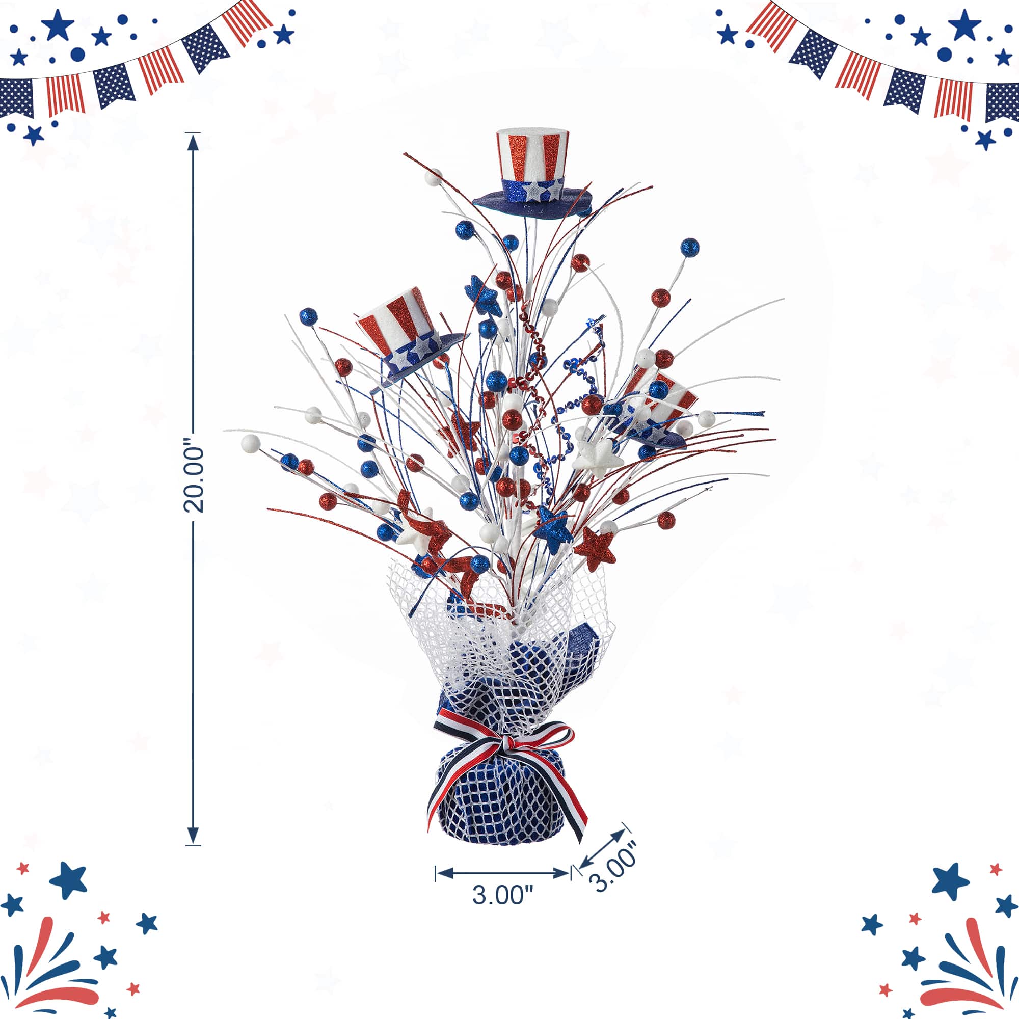 Glitzhome® 20" Patriotic Americana Top Hat Table Tree