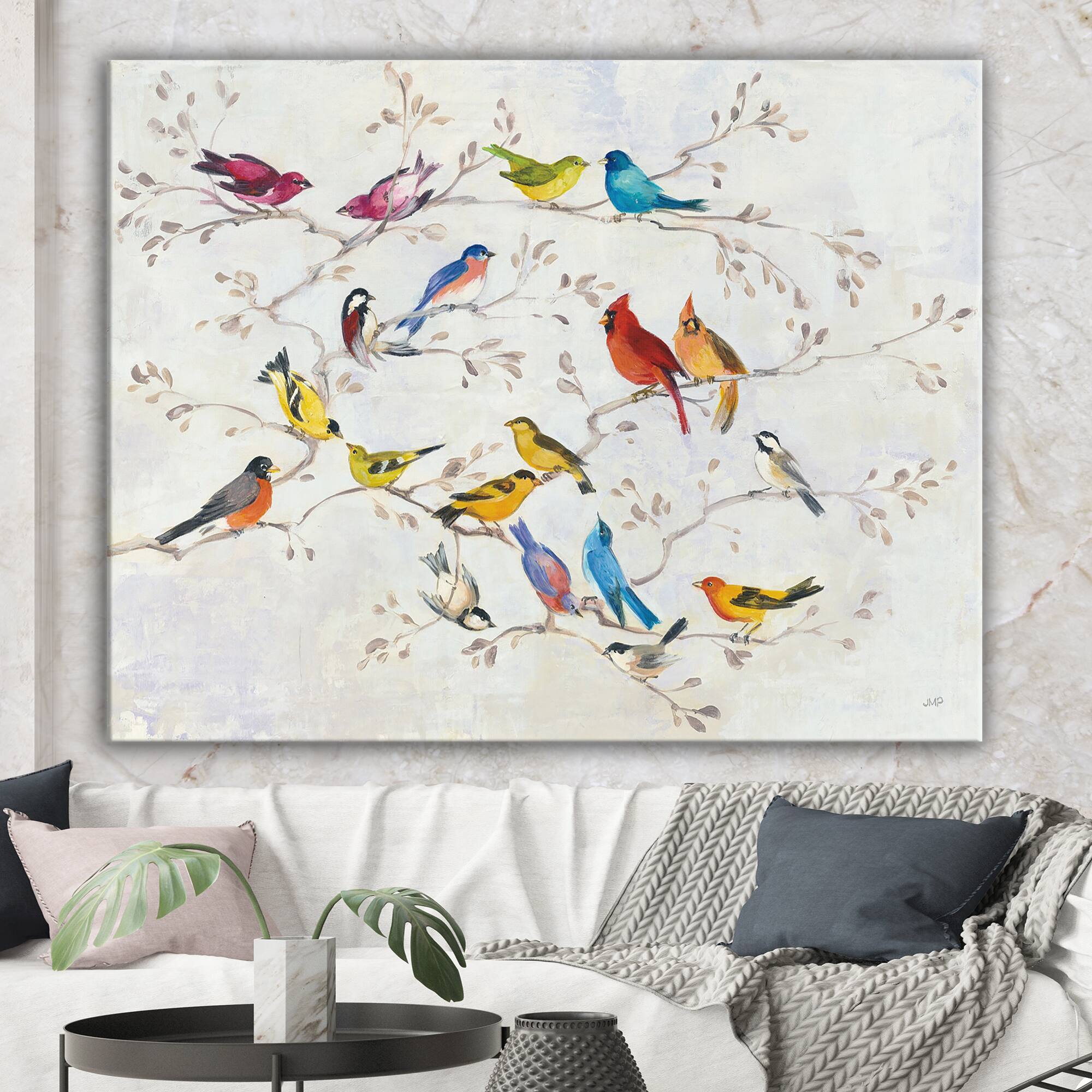 Designart - Multi-Color Bird on Tree - Modern Farmhouse Canvas Art