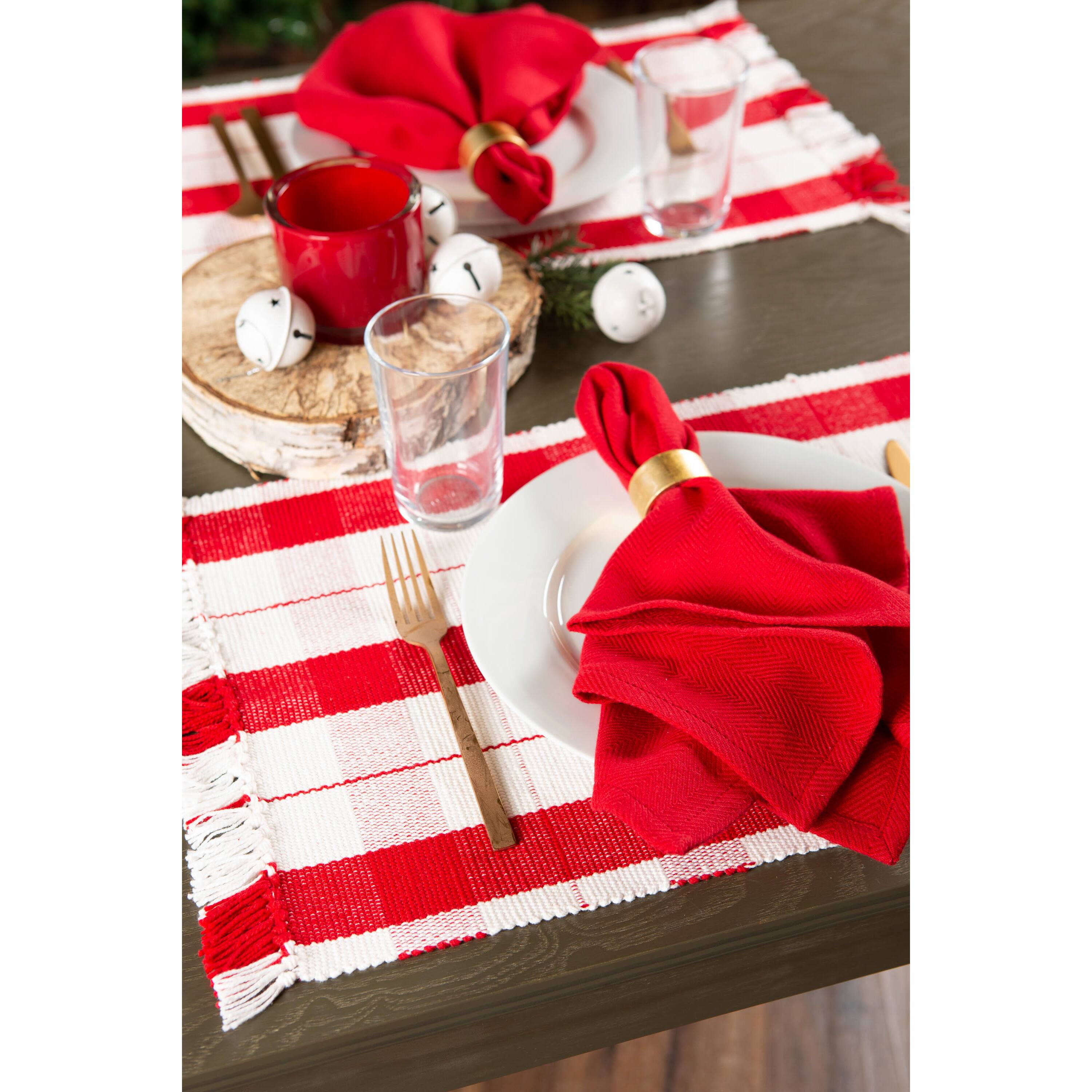 DII® Red Tinsel Plaid Fringed Placemats, 6ct.
