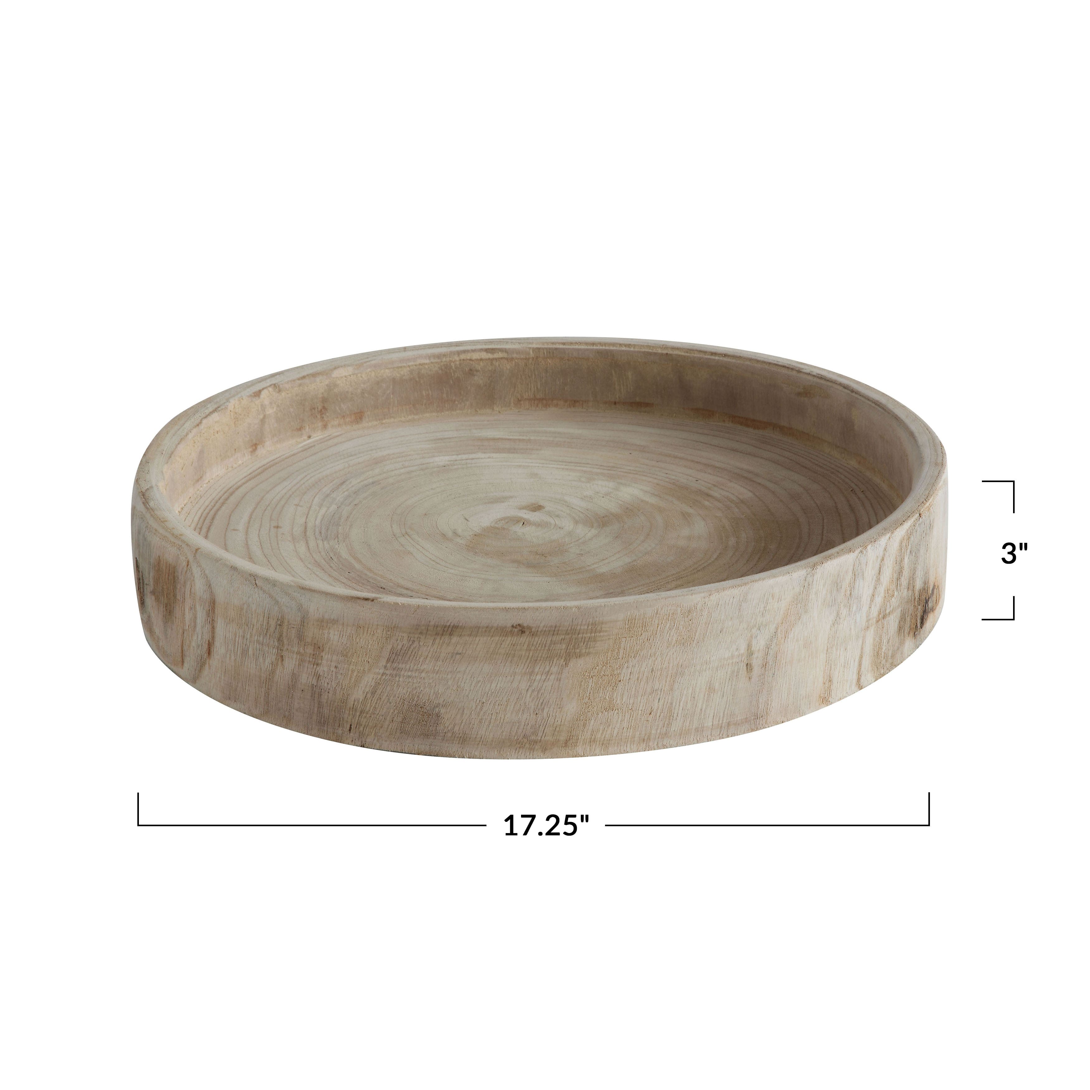 17&#x27;&#x27; Distressed Brown Paulownia Wood Hand Carved Tray