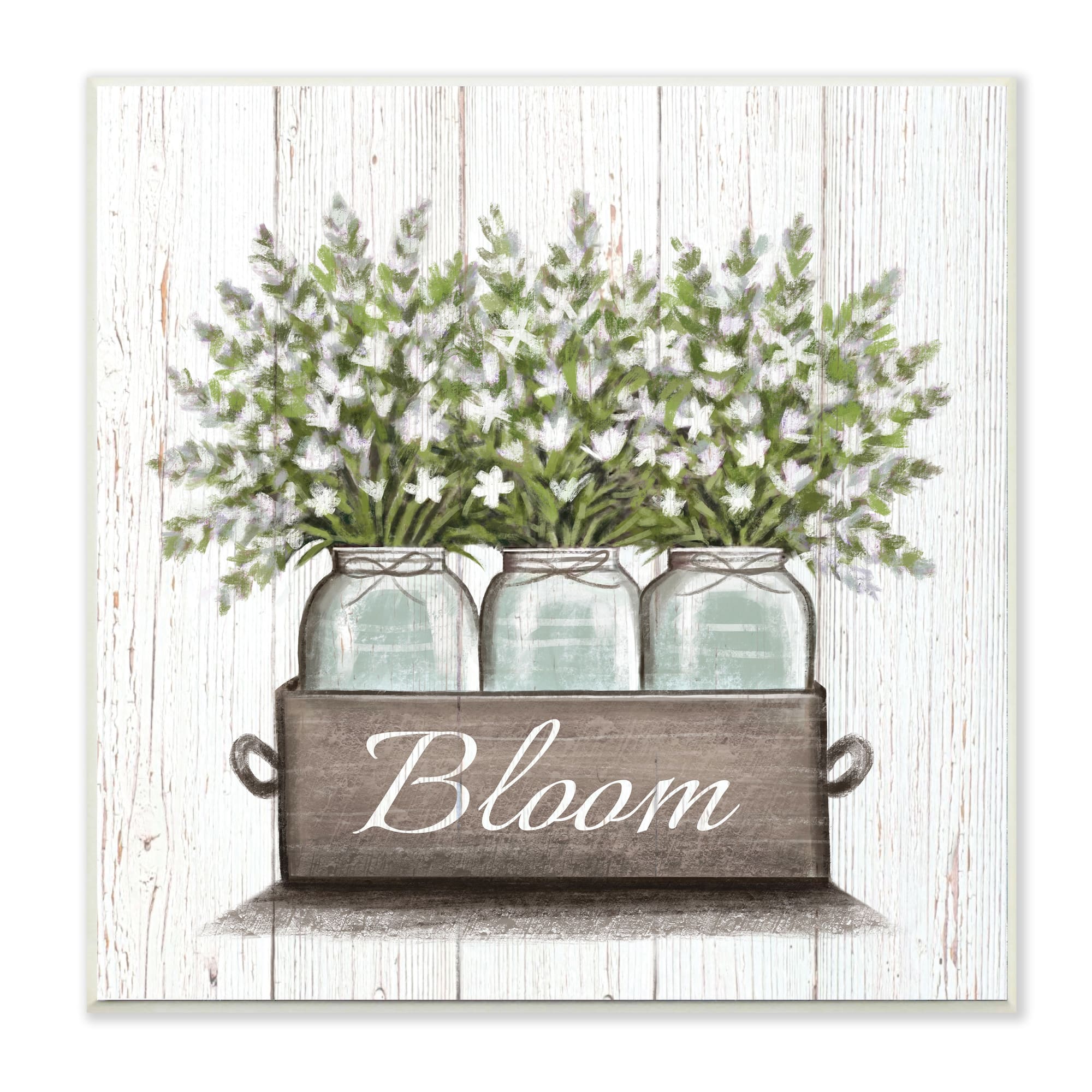 Stupell Industries White Wildflowers in Jars Bloom Sentiments,12" x 12"