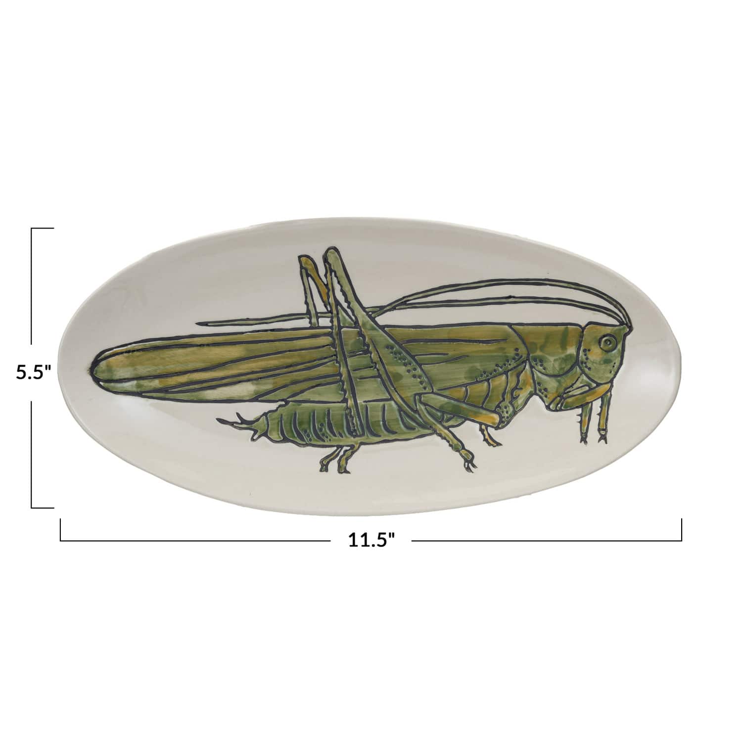 Hello Honey® 11.5" Green & White Hand-Painted Grasshopper Stoneware Plate