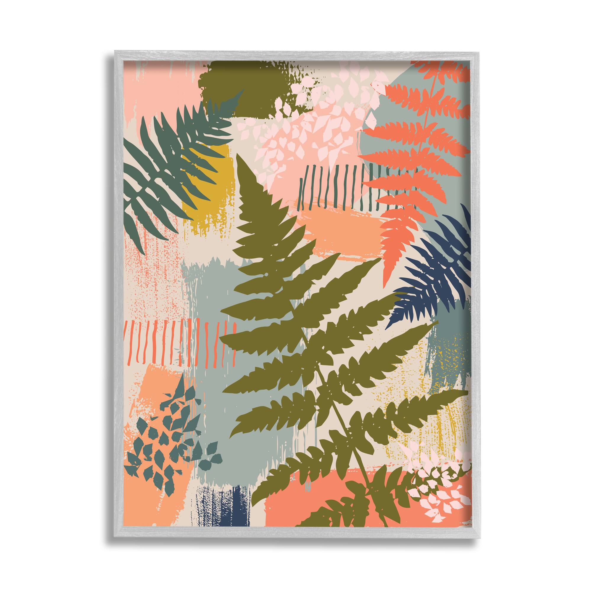 Stupell Industries Organic Forest Ferns Paintbrush Stroke Pattern in Gray Frame Wall Art
