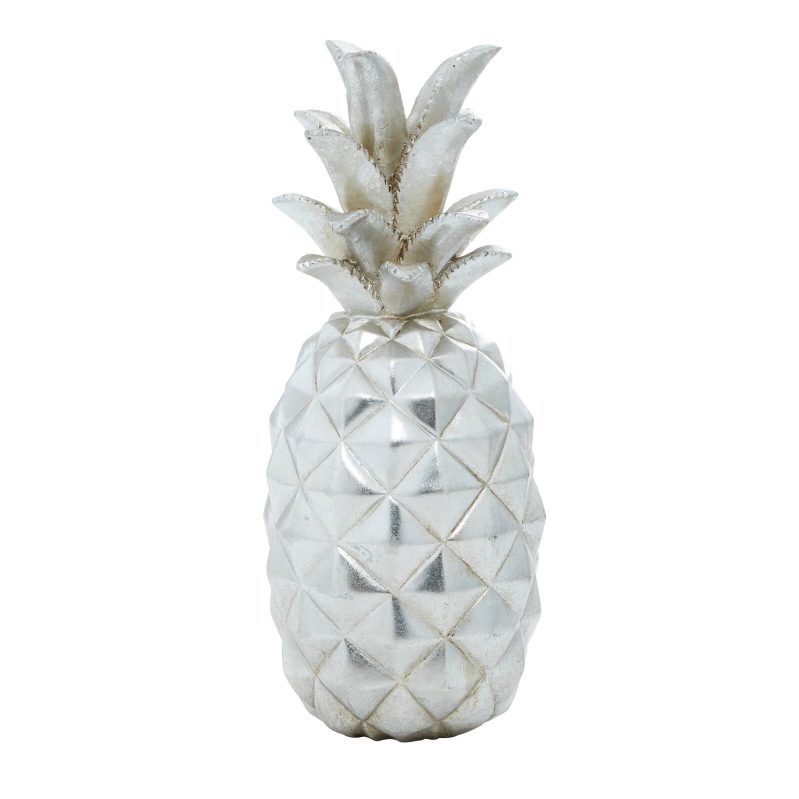 Silver Polystone Traditional Decorative Pineapple, 14" x 6" x 6"