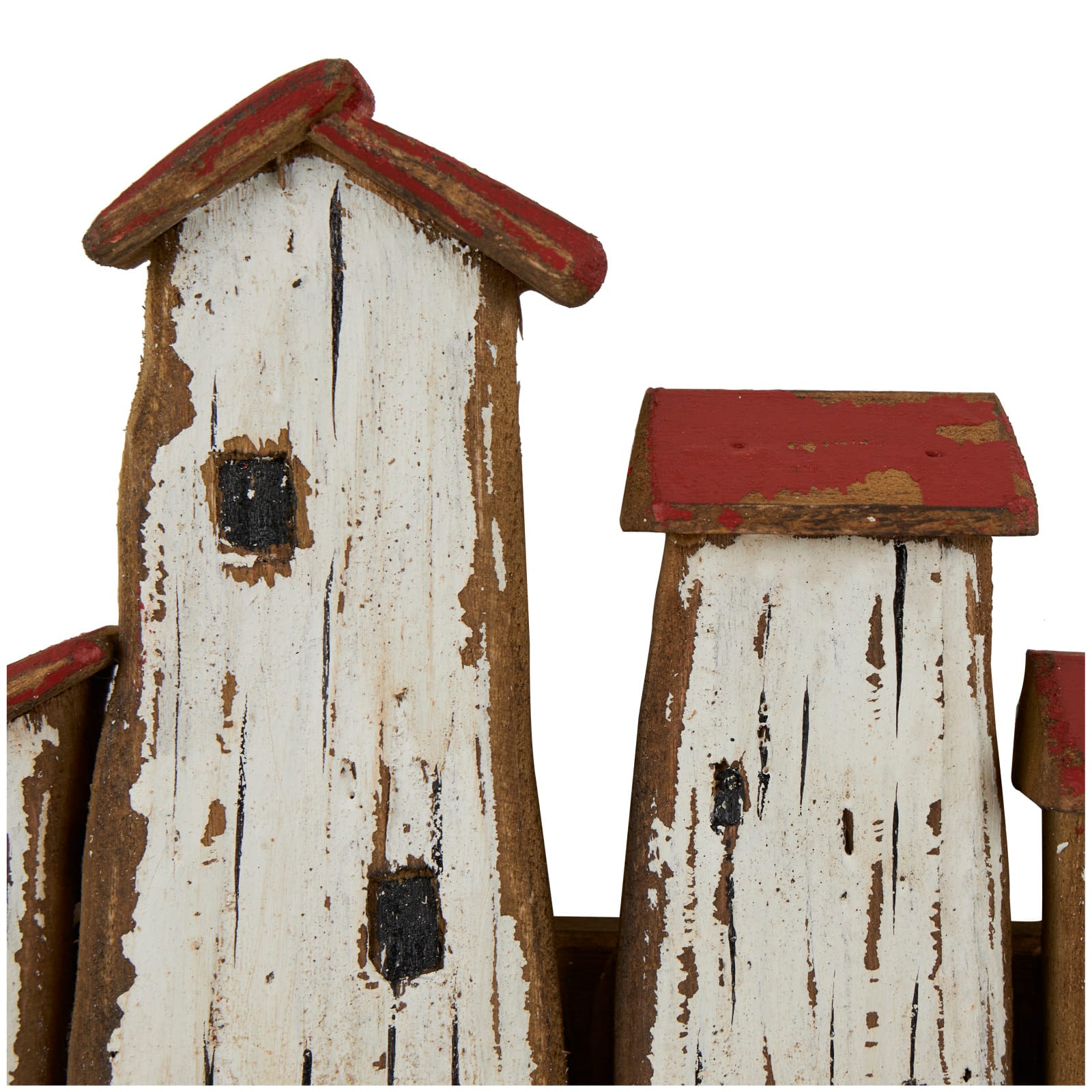 Cream Wood Handmade Distressed House 3 Hanger Wall Hook with Red Roof Accents and Hanging Rope