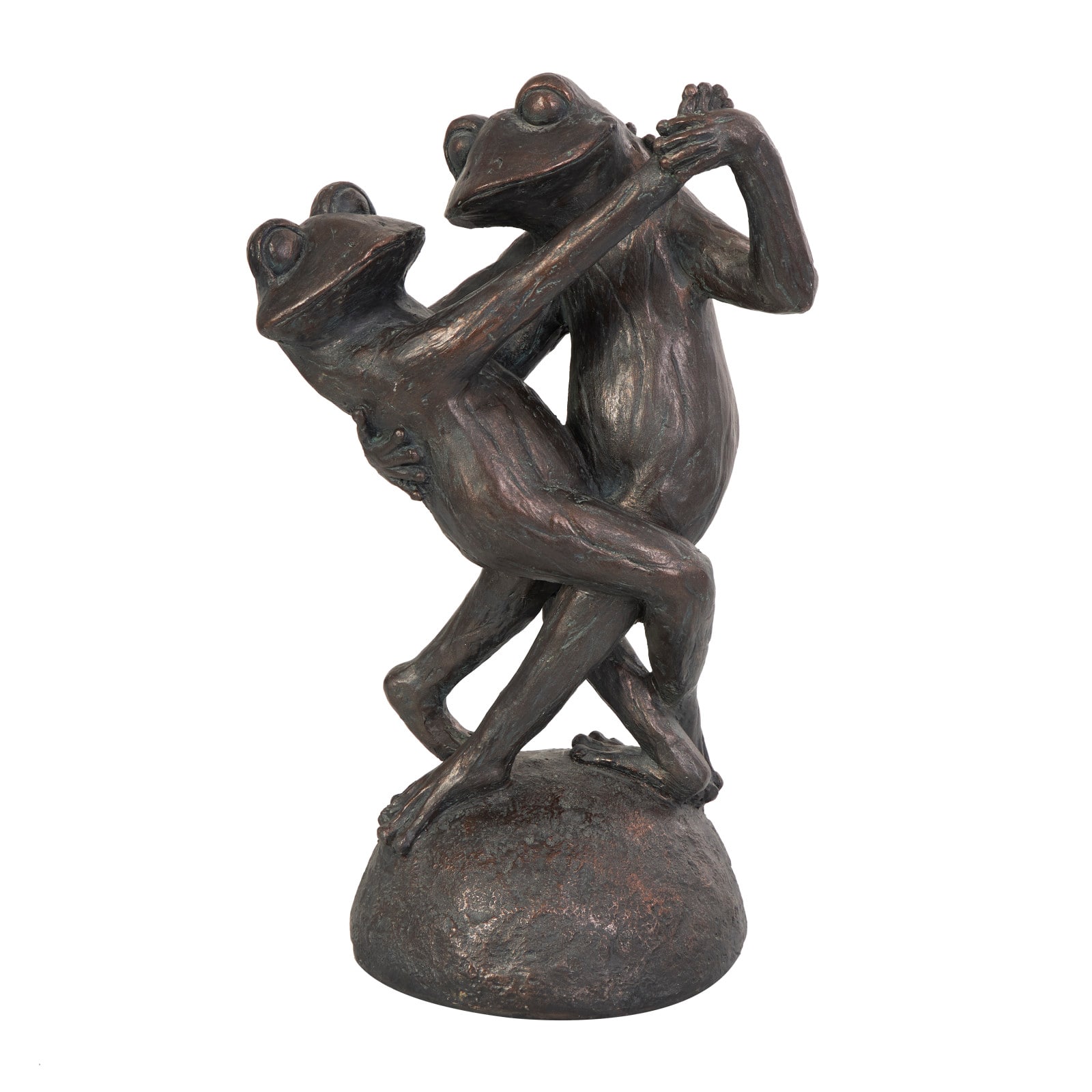 17&#x22; Bronze Frogs Patina Dancing Sculpture