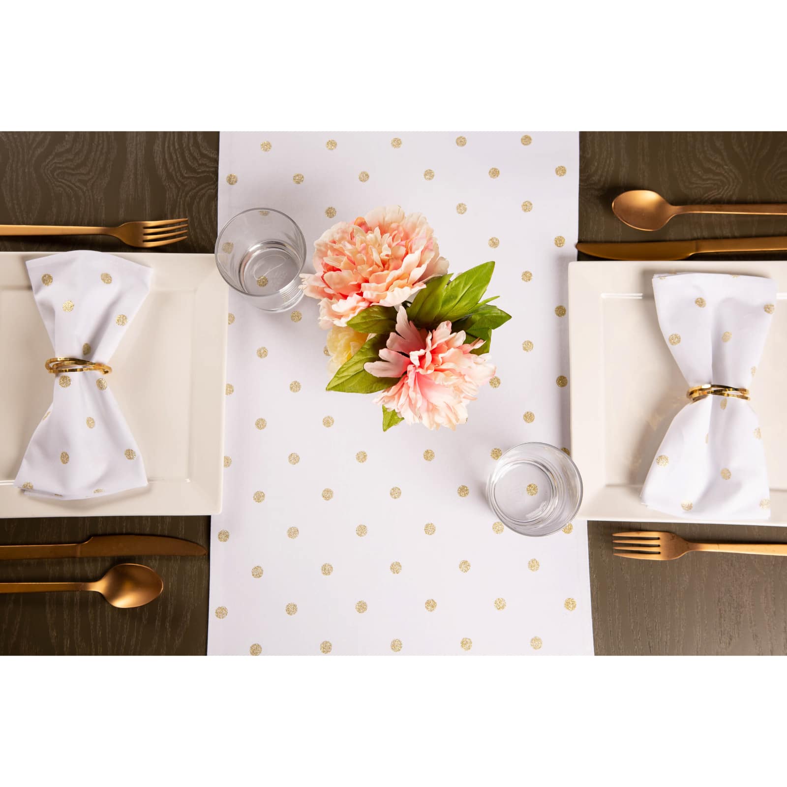 Metallic White/Gold Reversible Polka Dot Table Runner 13" x 72"
