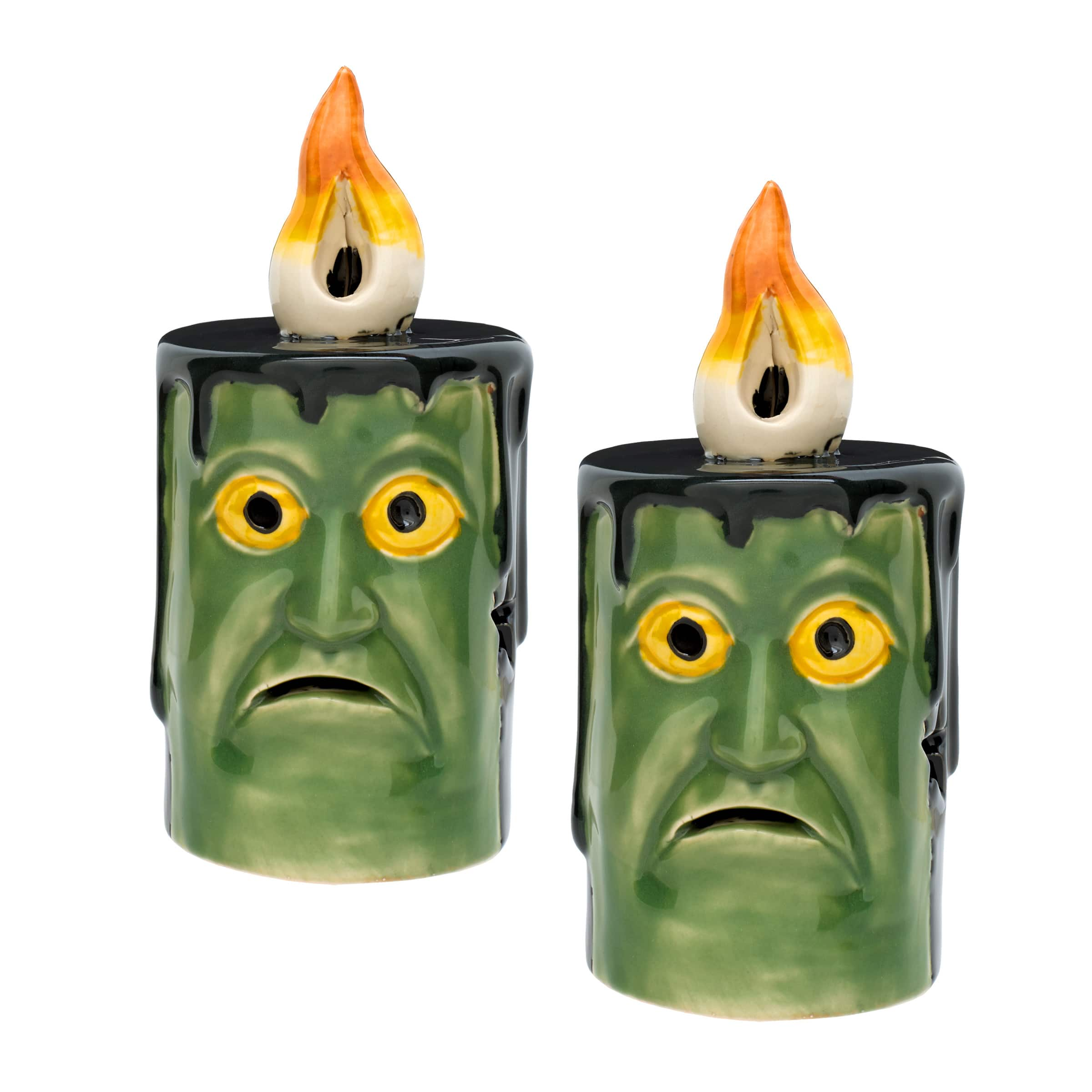 6&#x22; Green Frankenstein Candles with LED Lights, 2ct.