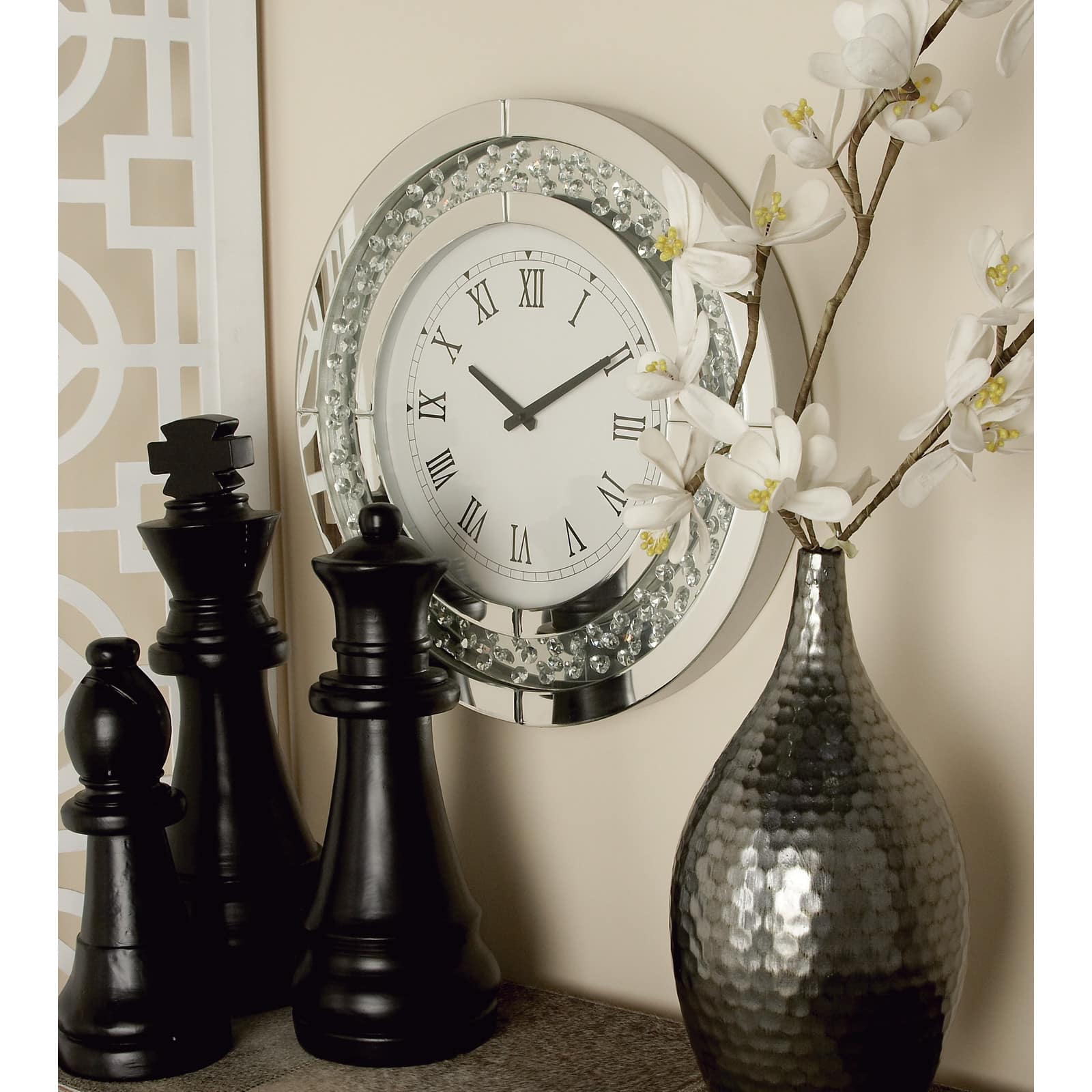 20&#x22; White Wood Glam Wall Clock